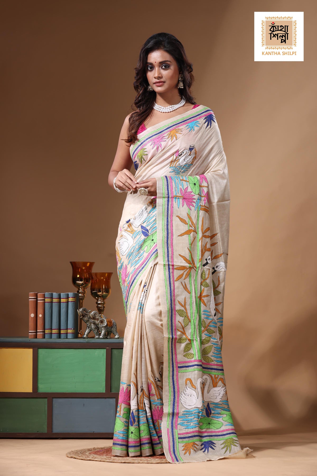 Pure Gachi Tussar Kantha Stitch Saree SN2631239
