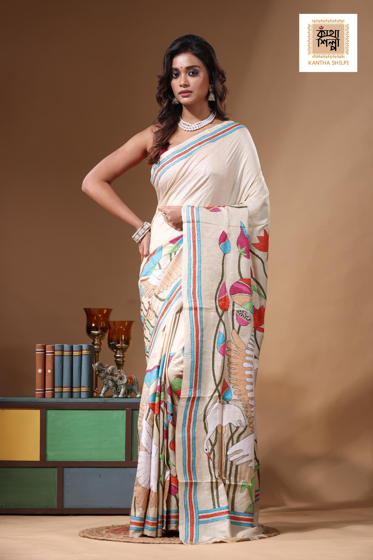 Pure Gachi Tussar Kantha Stitch Saree SN2631245