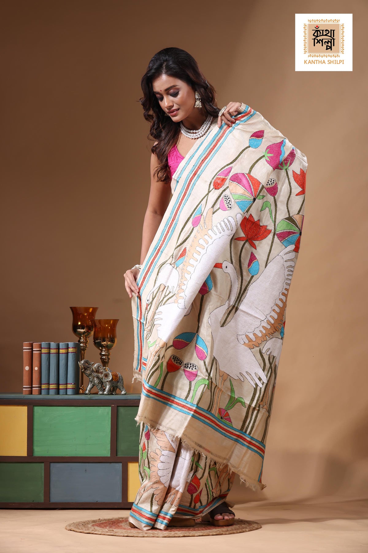 Pure Gachi Tussar Kantha Stitch Saree SN2631245