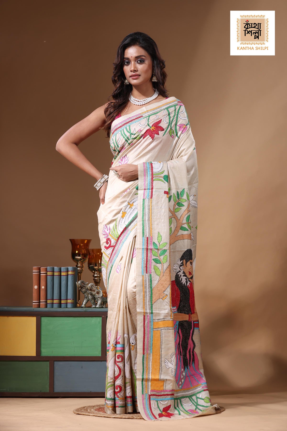 Pure Gachi Tussar Kantha Stitch Saree SN2631269
