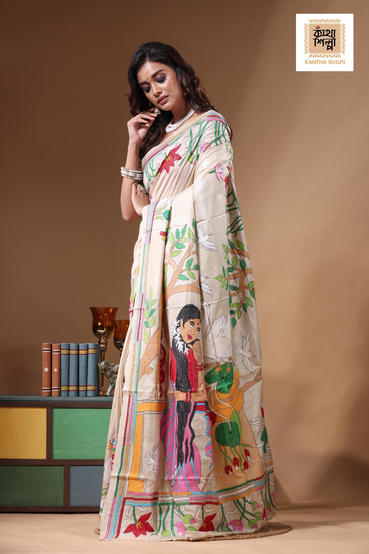 Pure Gachi Tussar Kantha Stitch Saree SN2631269