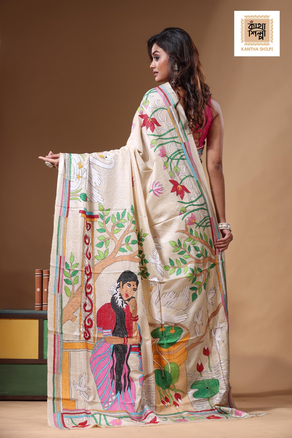 Pure Gachi Tussar Kantha Stitch Saree SN2631269