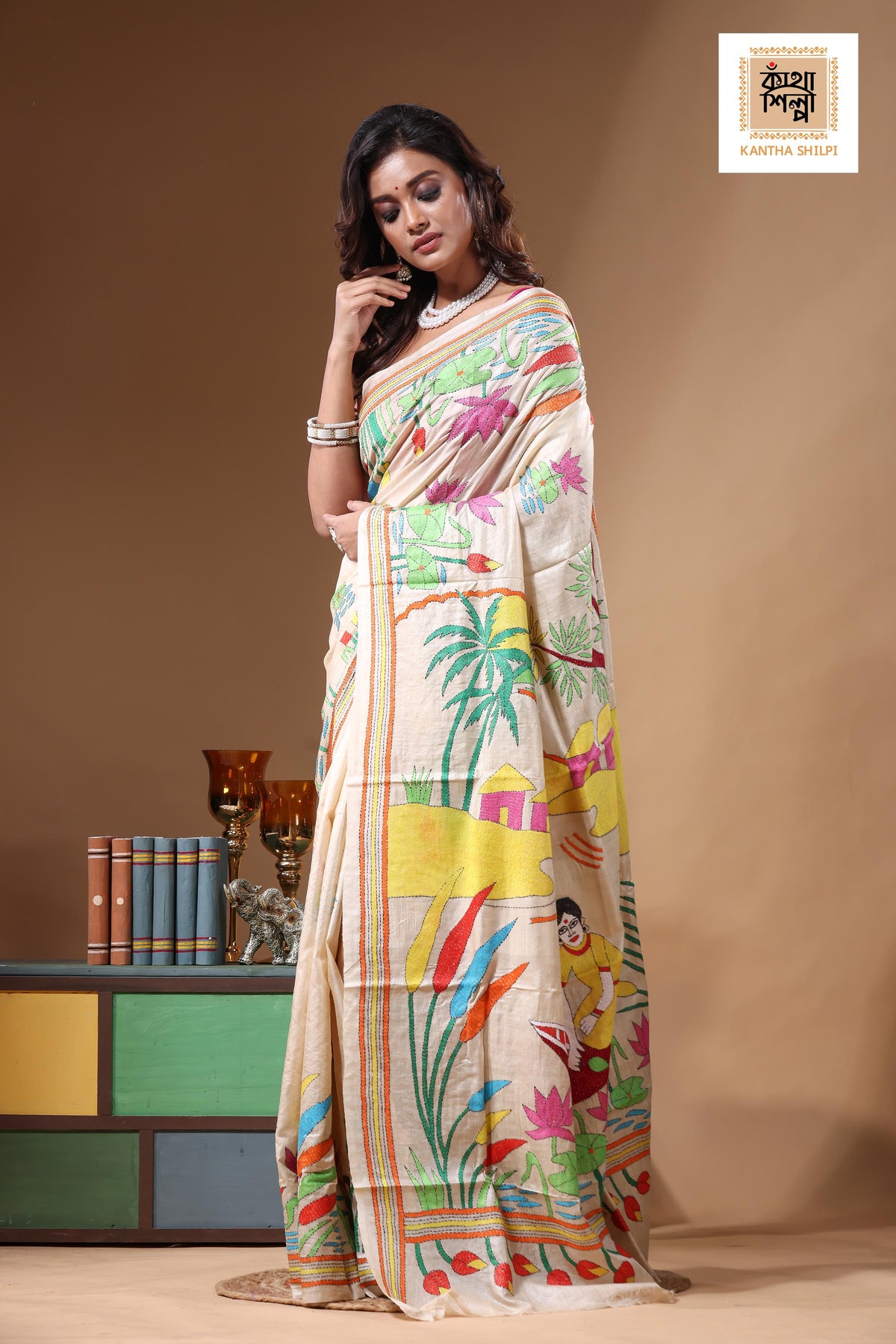 Pure Gachi Tussar Kantha Stitch Saree SN2631280