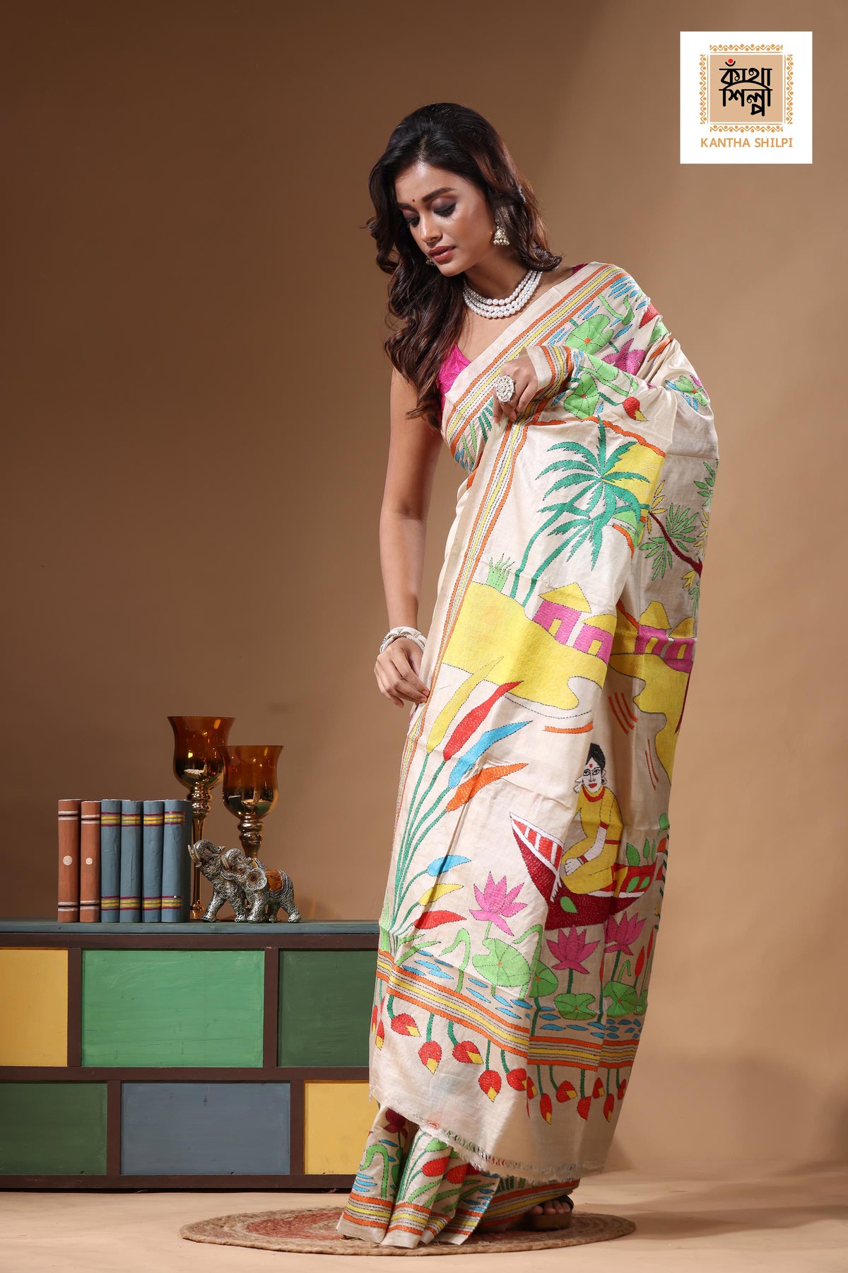 Pure Gachi Tussar Kantha Stitch Saree SN2631280