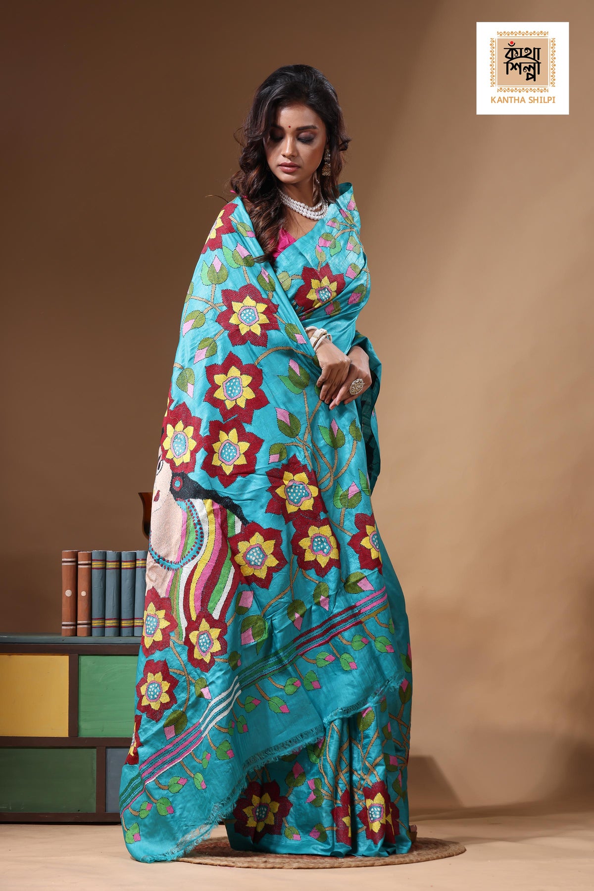 Dye Pure Gachi Tussar Kantha Stitch Saree SN2631292