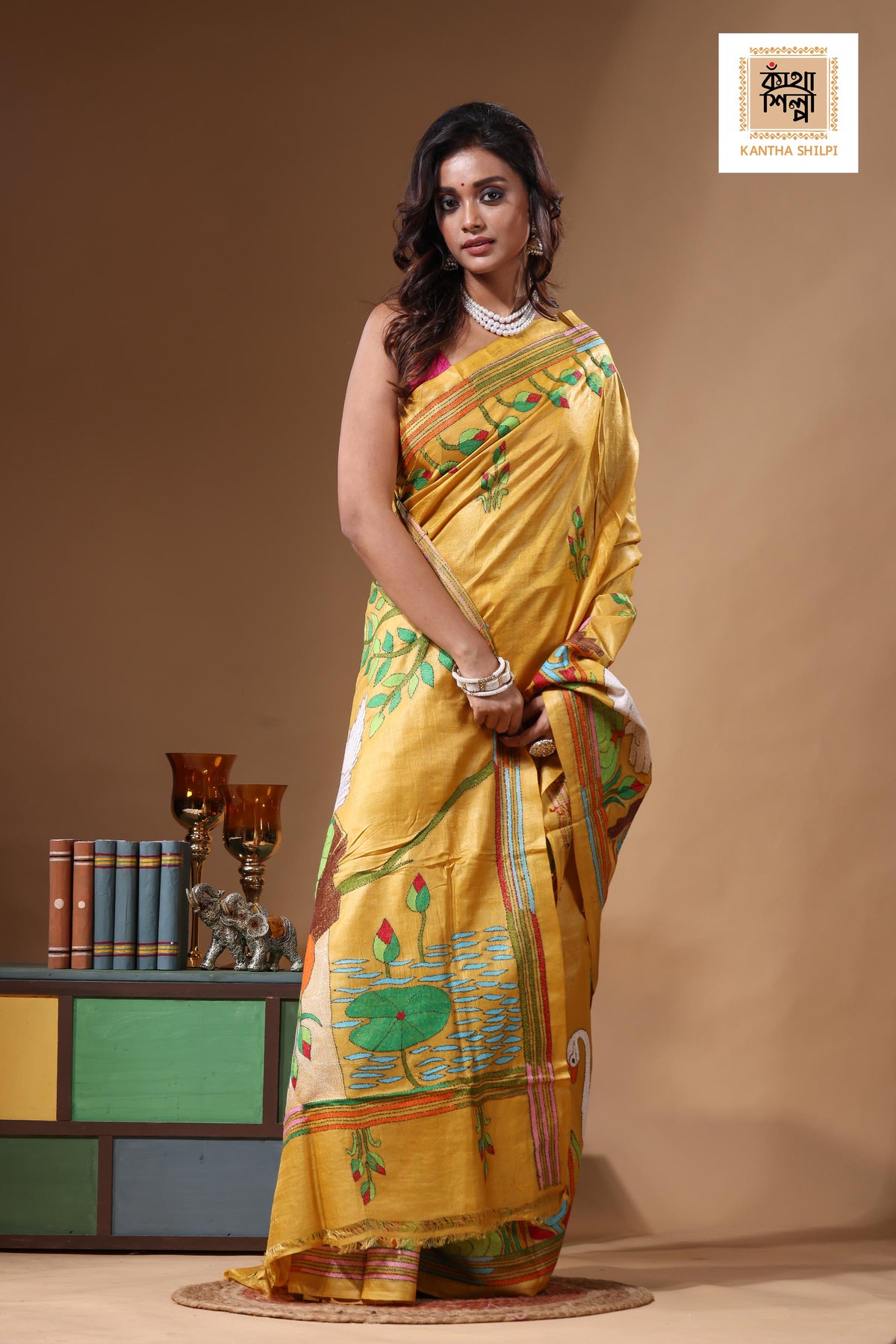 Dye Pure Gachi Tussar Kantha Stitch Saree SN2631298