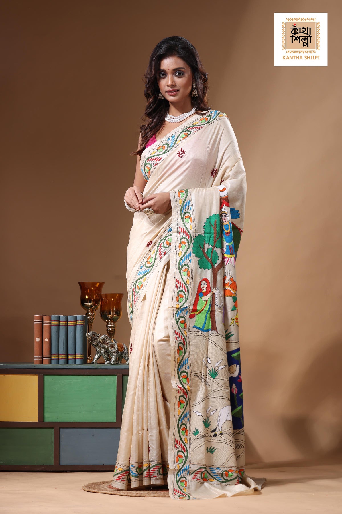 Pure Gachi Tussar Kantha Stitch Saree SN2631310