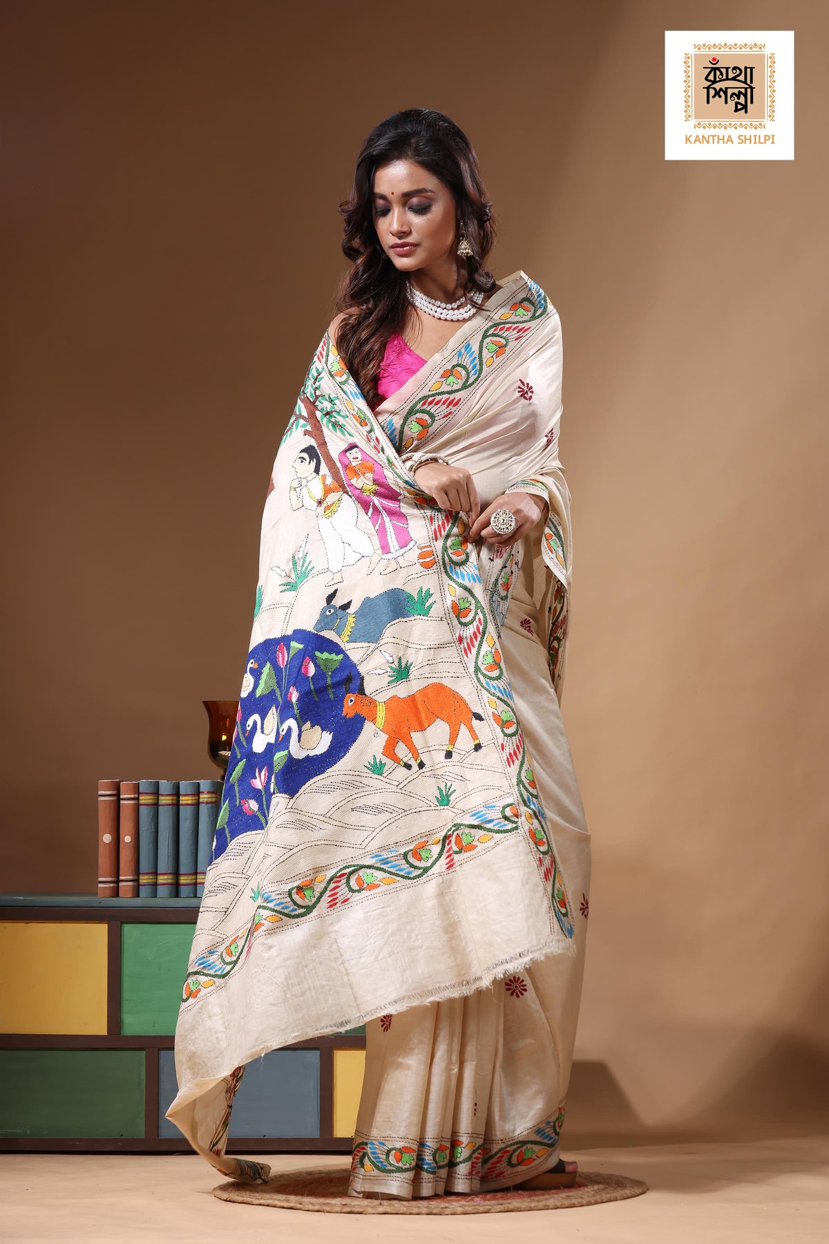 Pure Gachi Tussar Kantha Stitch Saree SN2631310