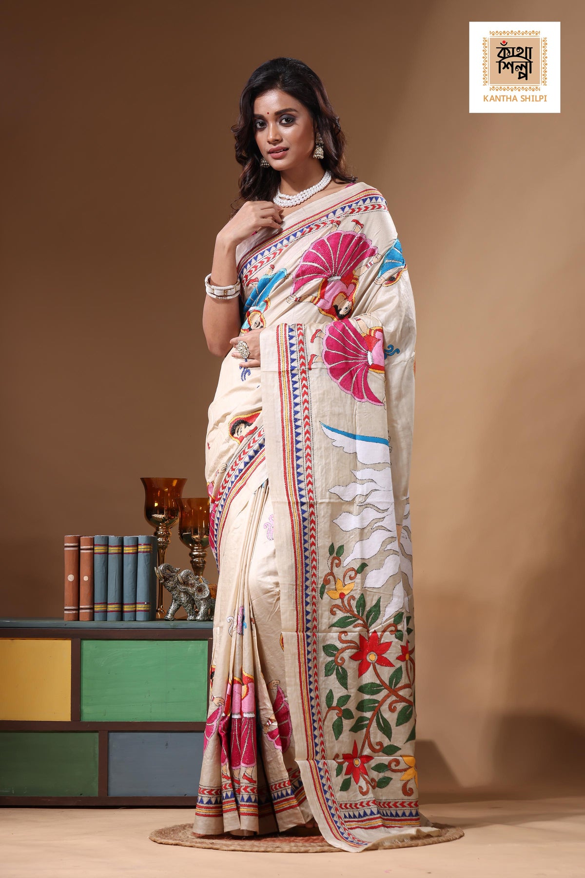 Pure Gachi Tussar Kantha Stitch Saree SN2631346