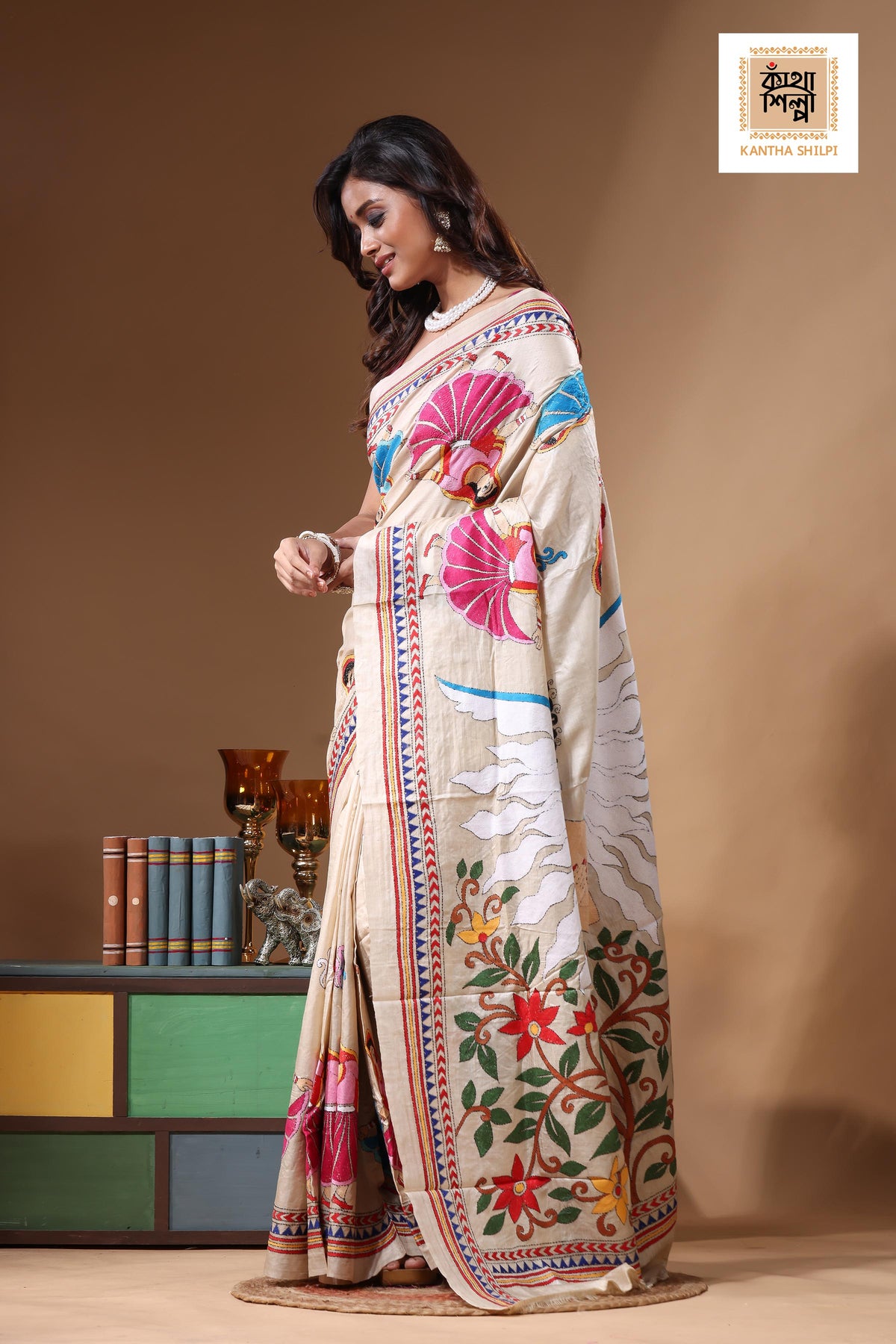 Pure Gachi Tussar Kantha Stitch Saree SN2631346