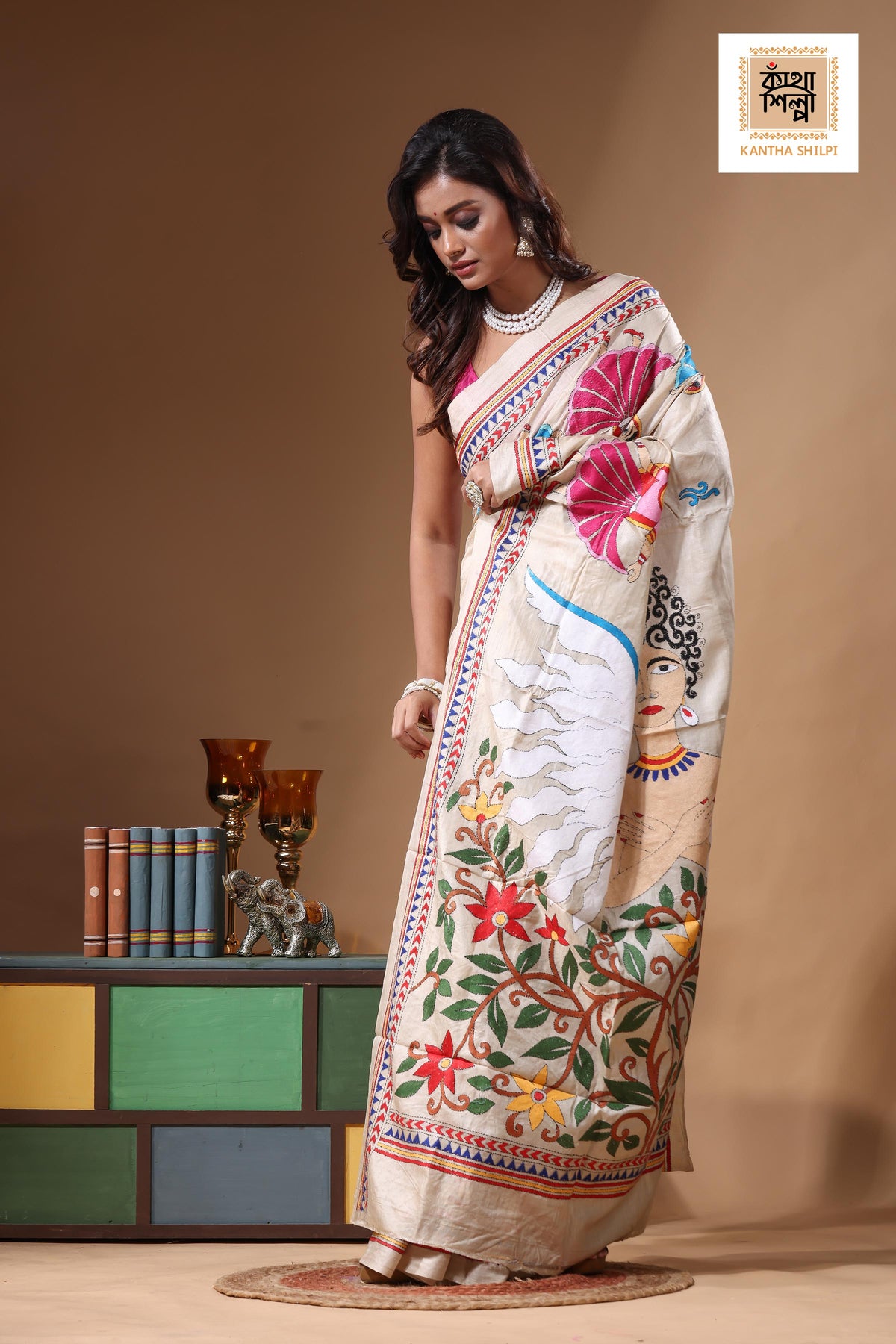 Pure Gachi Tussar Kantha Stitch Saree SN2631346