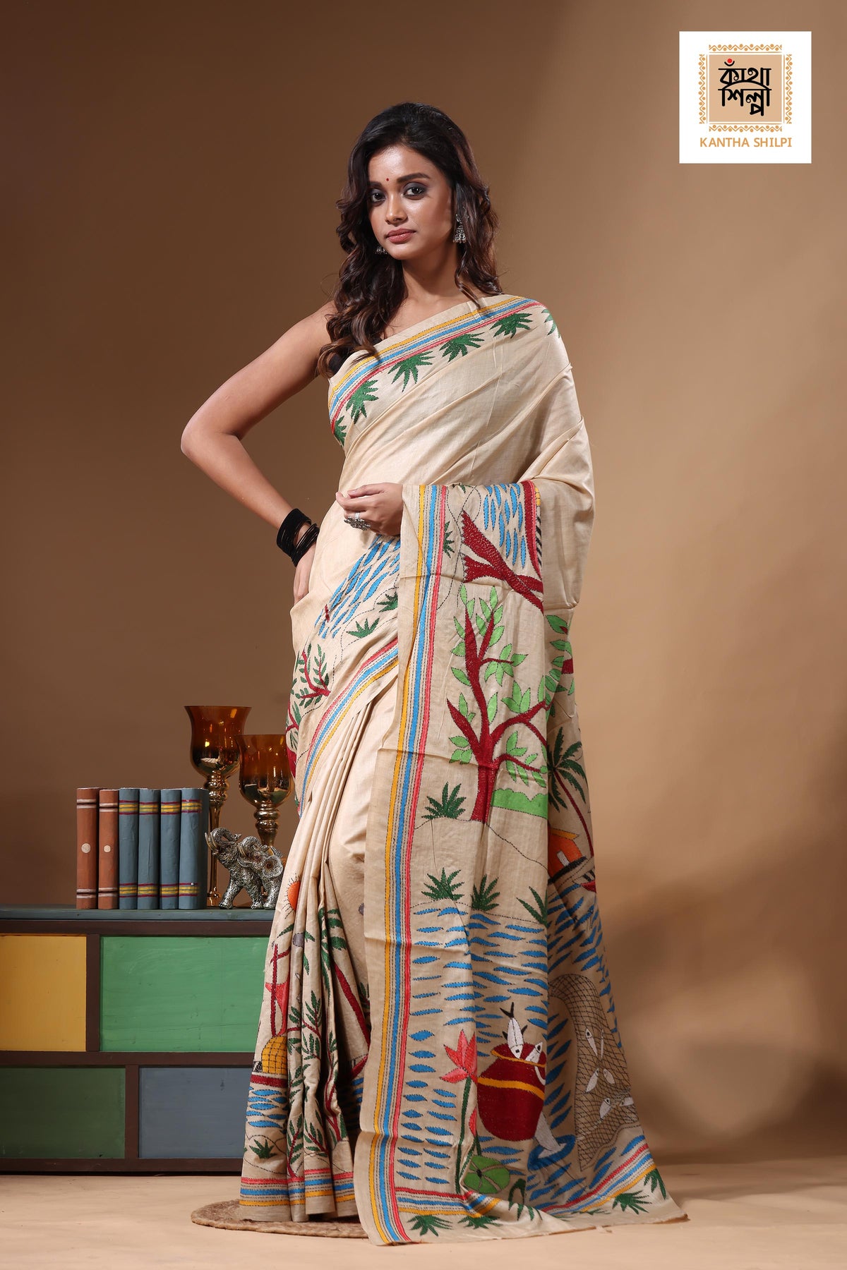 Pure Gachi Tussar Kantha Stitch Saree SN2631370