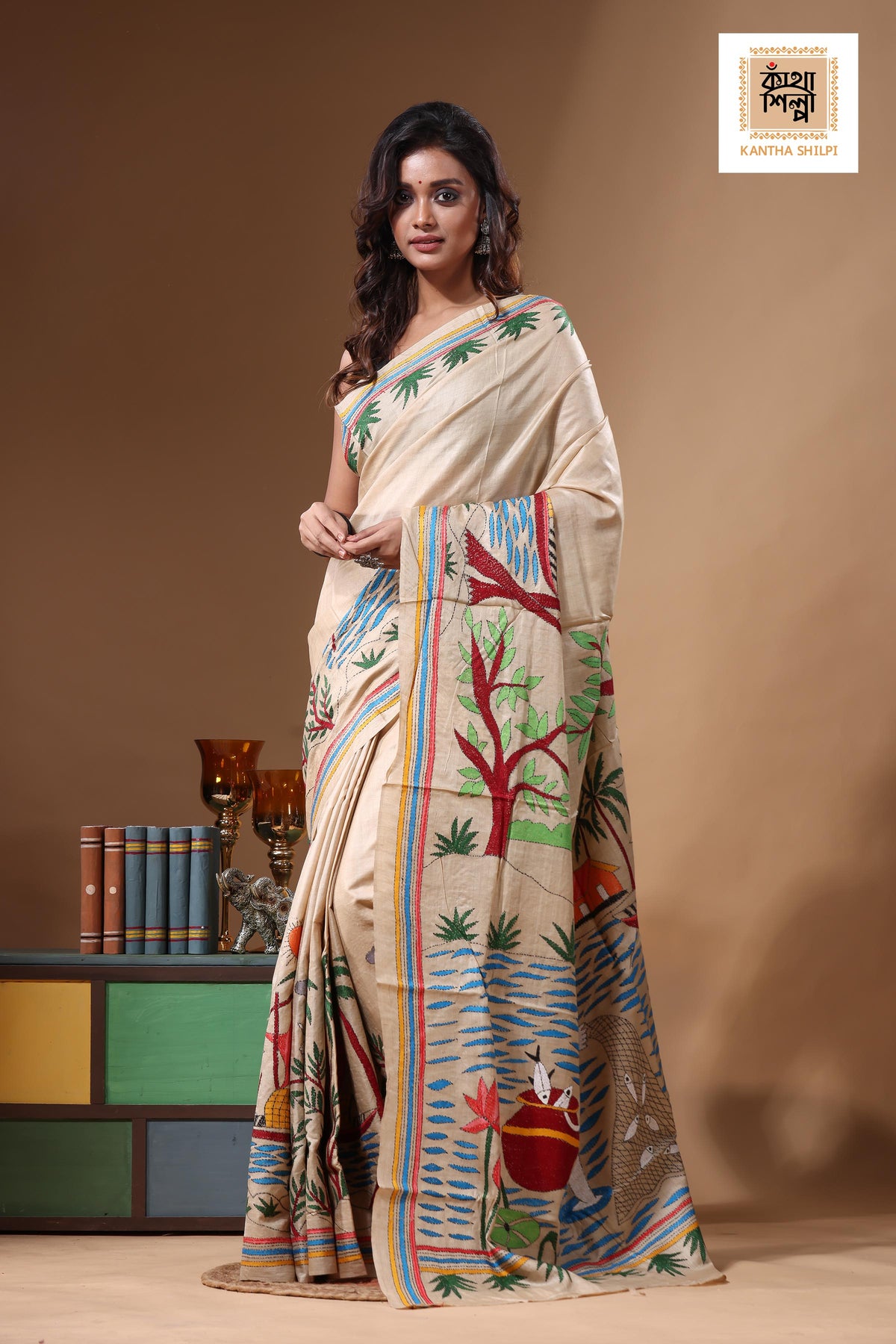 Pure Gachi Tussar Kantha Stitch Saree SN2631370