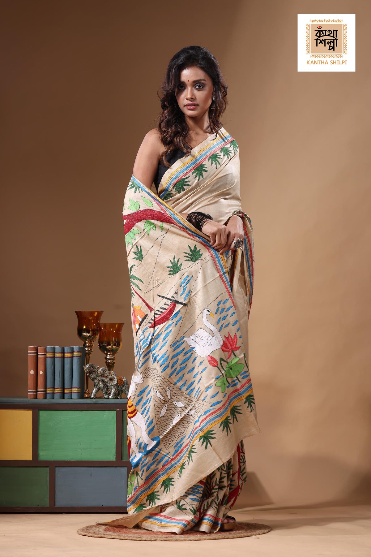 Pure Gachi Tussar Kantha Stitch Saree SN2631370
