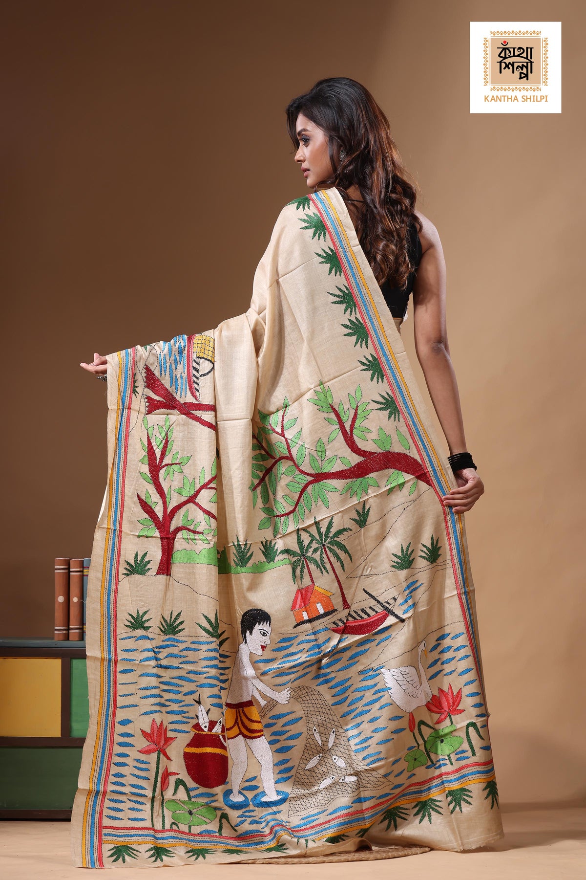 Pure Gachi Tussar Kantha Stitch Saree SN2631370