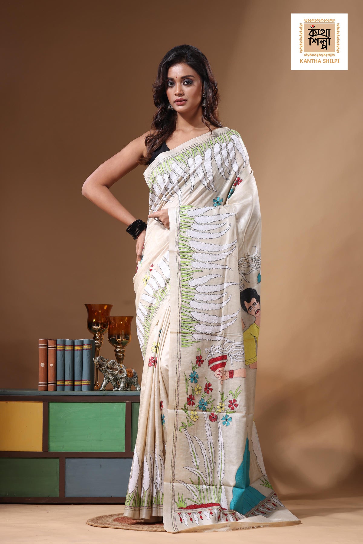 Pure Gachi Tussar Kantha Stitch Saree SN2631382