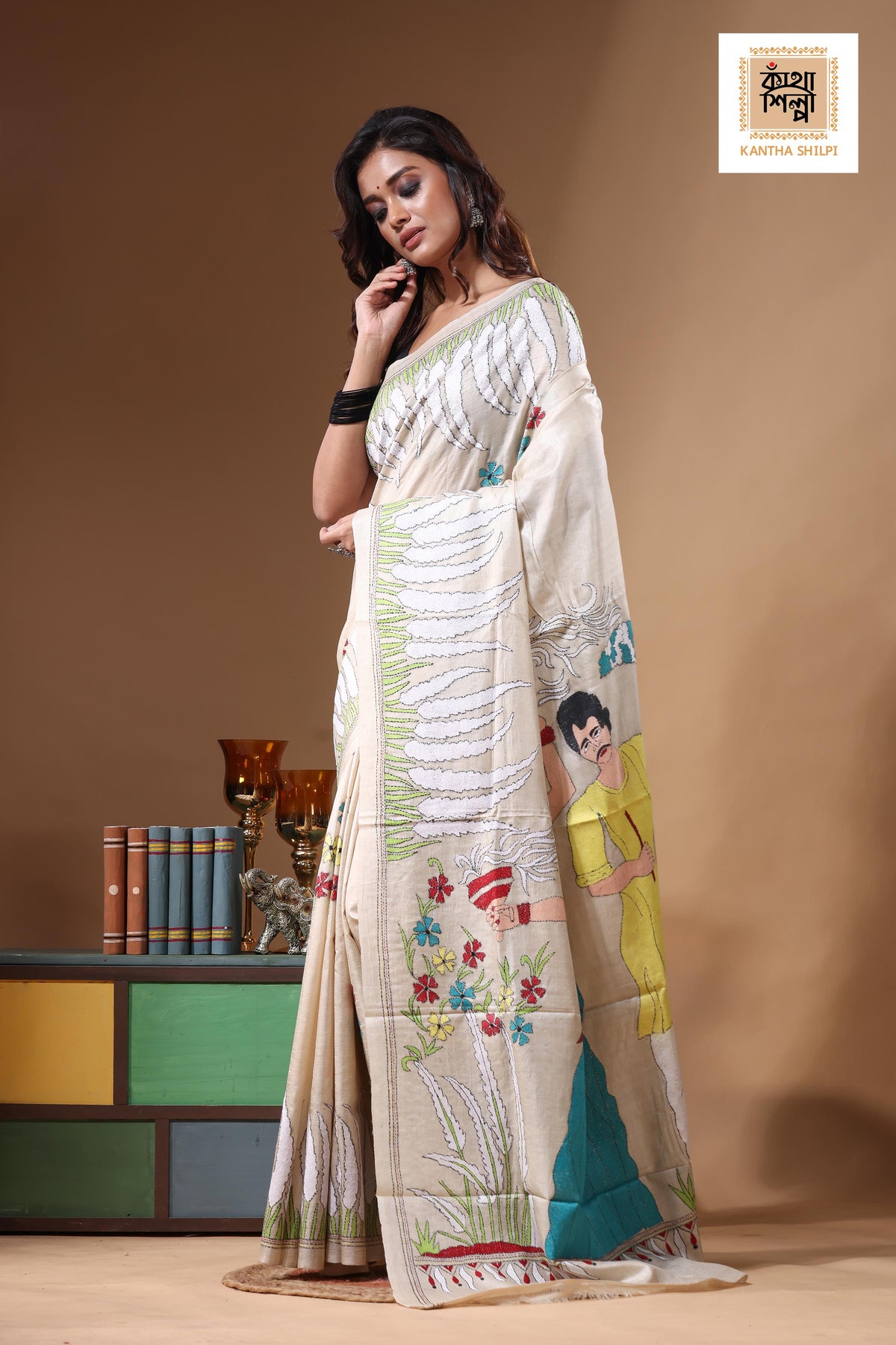 Pure Gachi Tussar Kantha Stitch Saree SN2631382