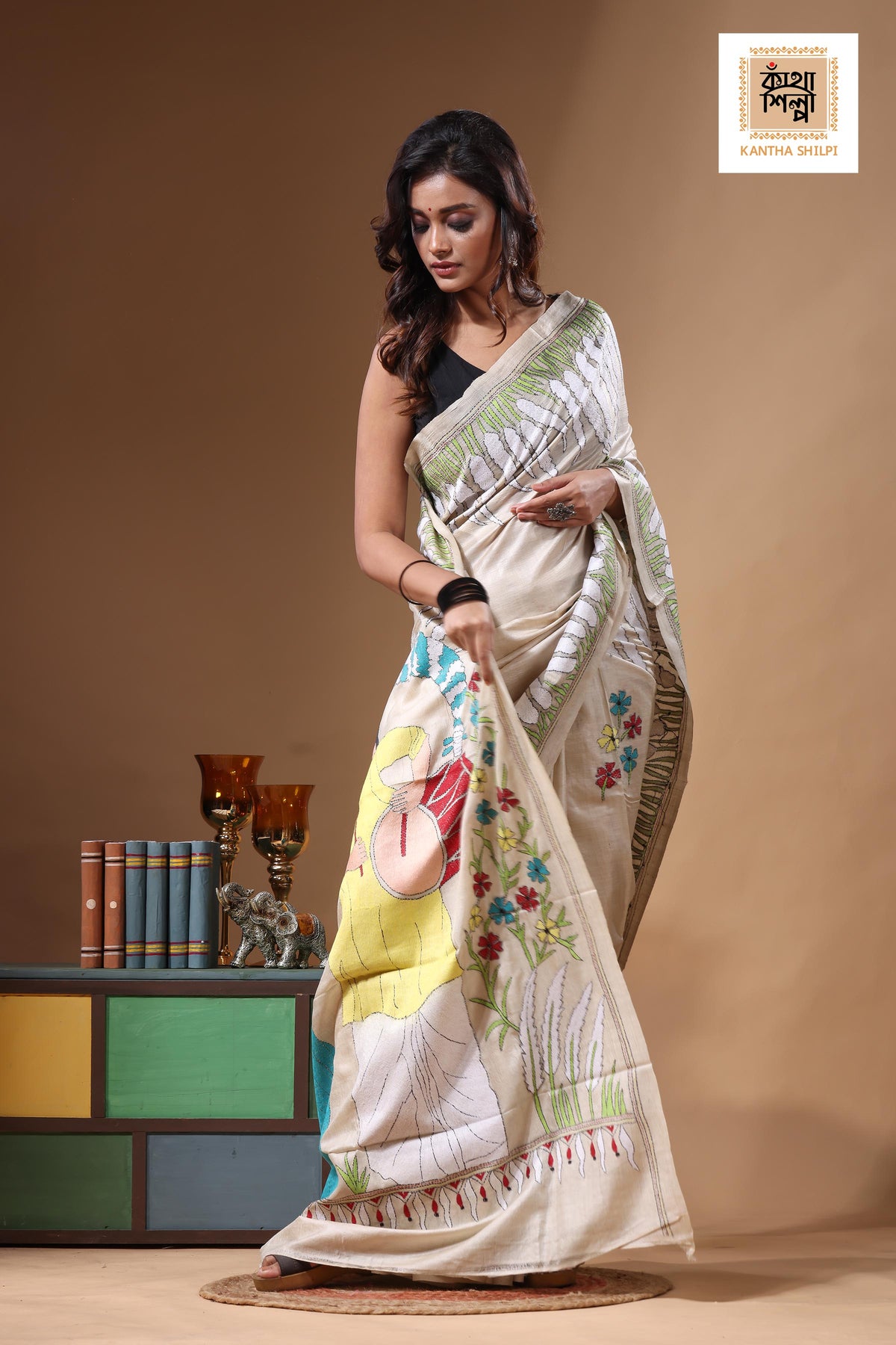 Pure Gachi Tussar Kantha Stitch Saree SN2631382