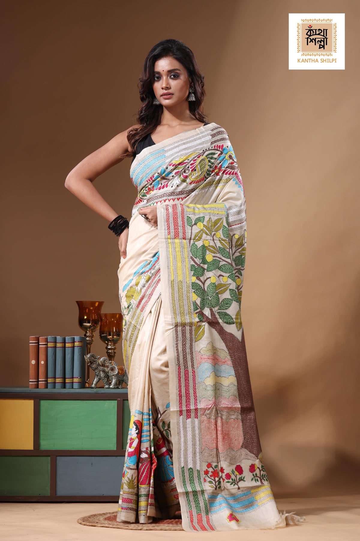 Pure Gachi Tussar Kantha Stitch Saree SN2631388