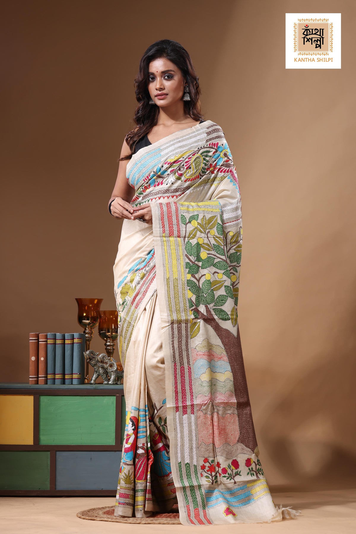 Pure Gachi Tussar Kantha Stitch Saree SN2631388