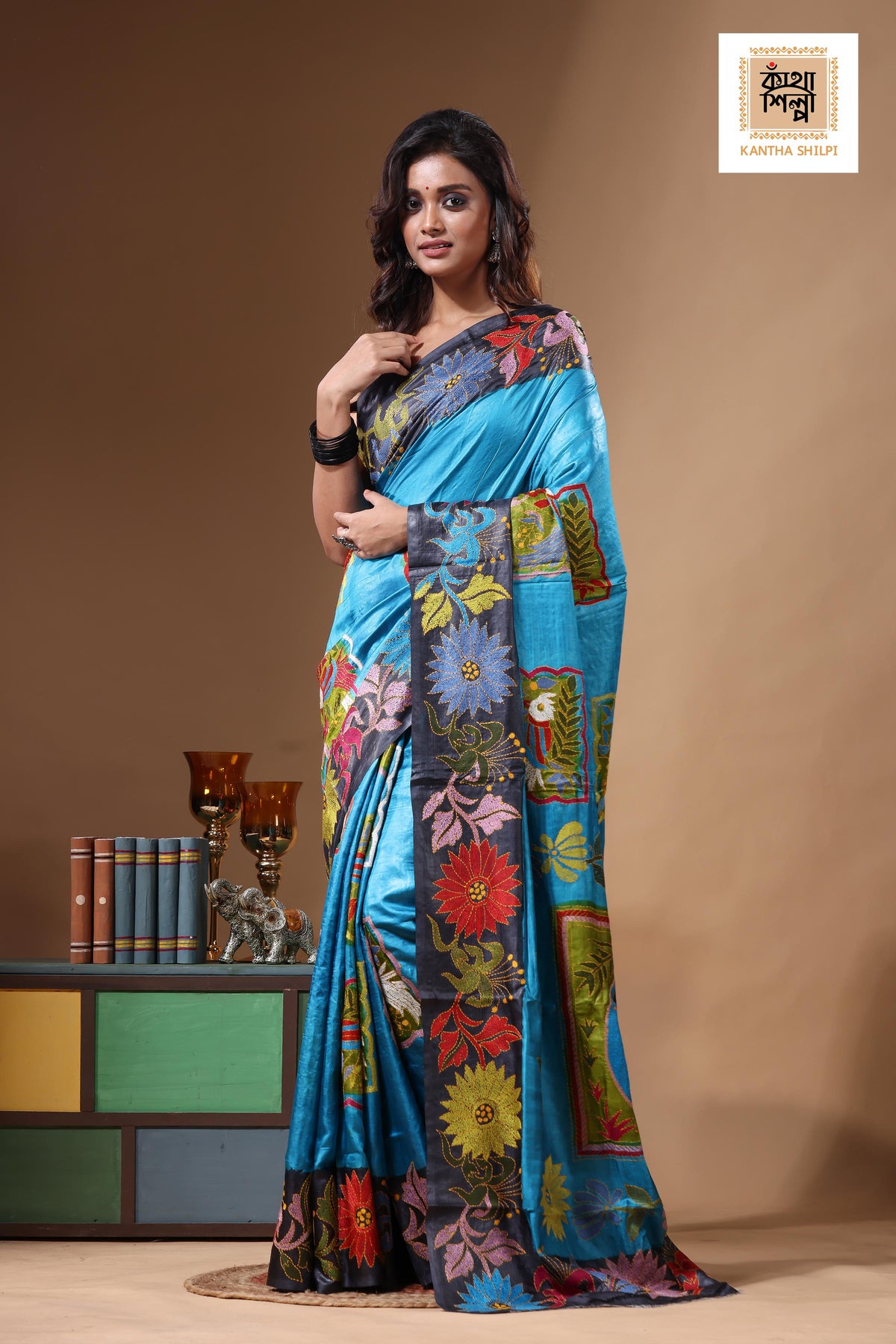 Dye Pure Gachi Tussar Kantha Stitch Saree SN2631400