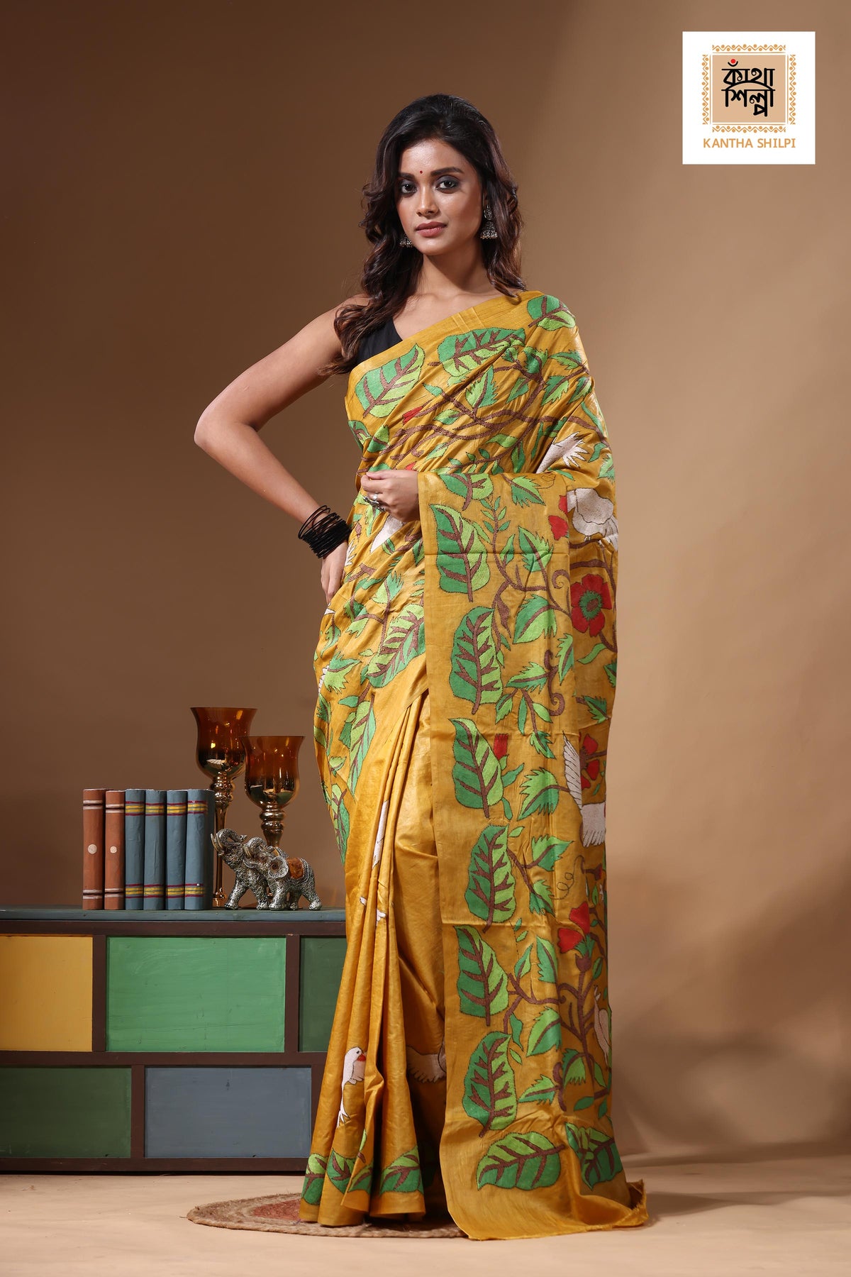 Dye Pure Gachi Tussar Kantha Stitch Saree SN2631430