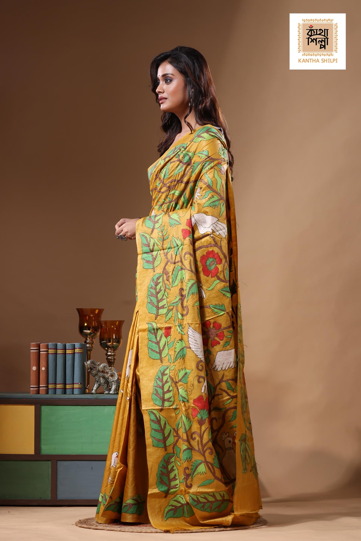 Dye Pure Gachi Tussar Kantha Stitch Saree SN2631430