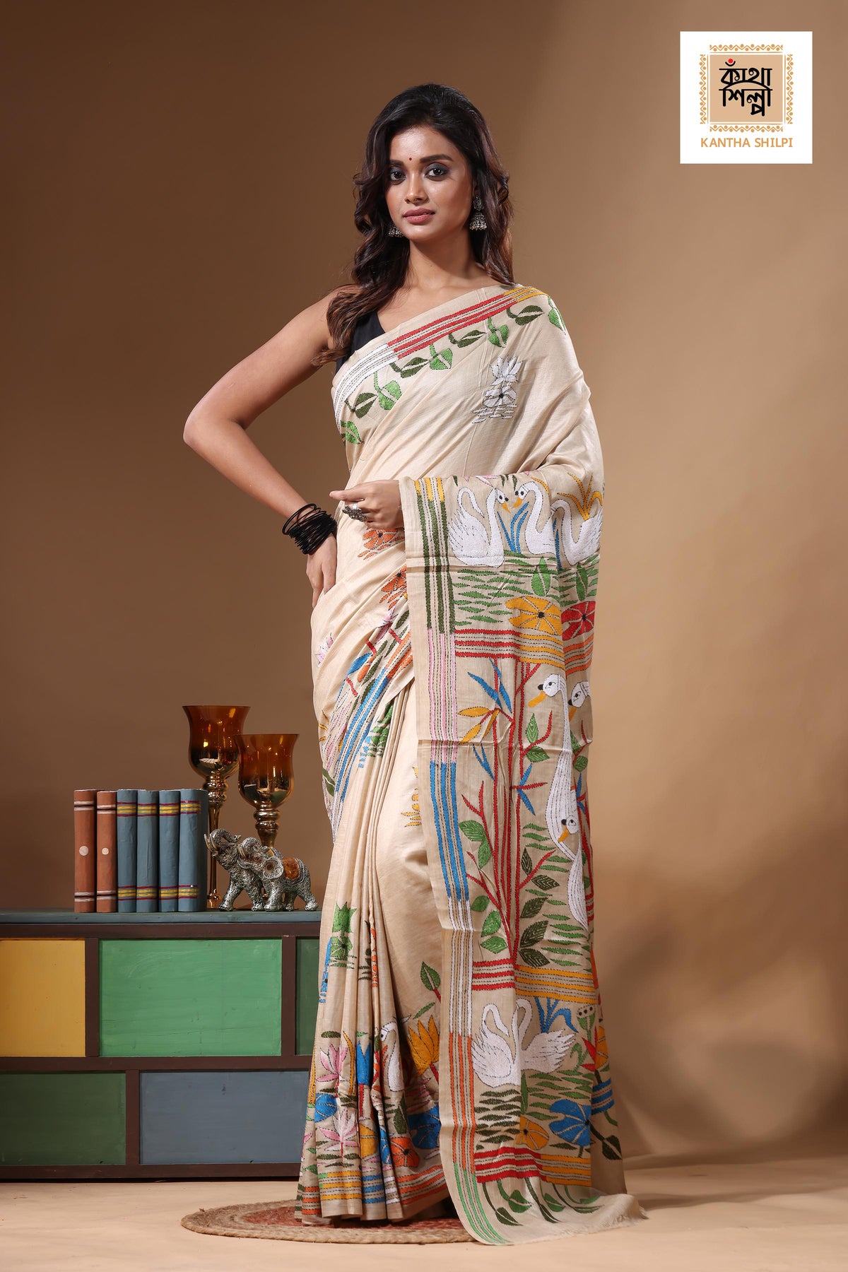 Pure Gachi Tussar Kantha Stitch Saree SN2631457