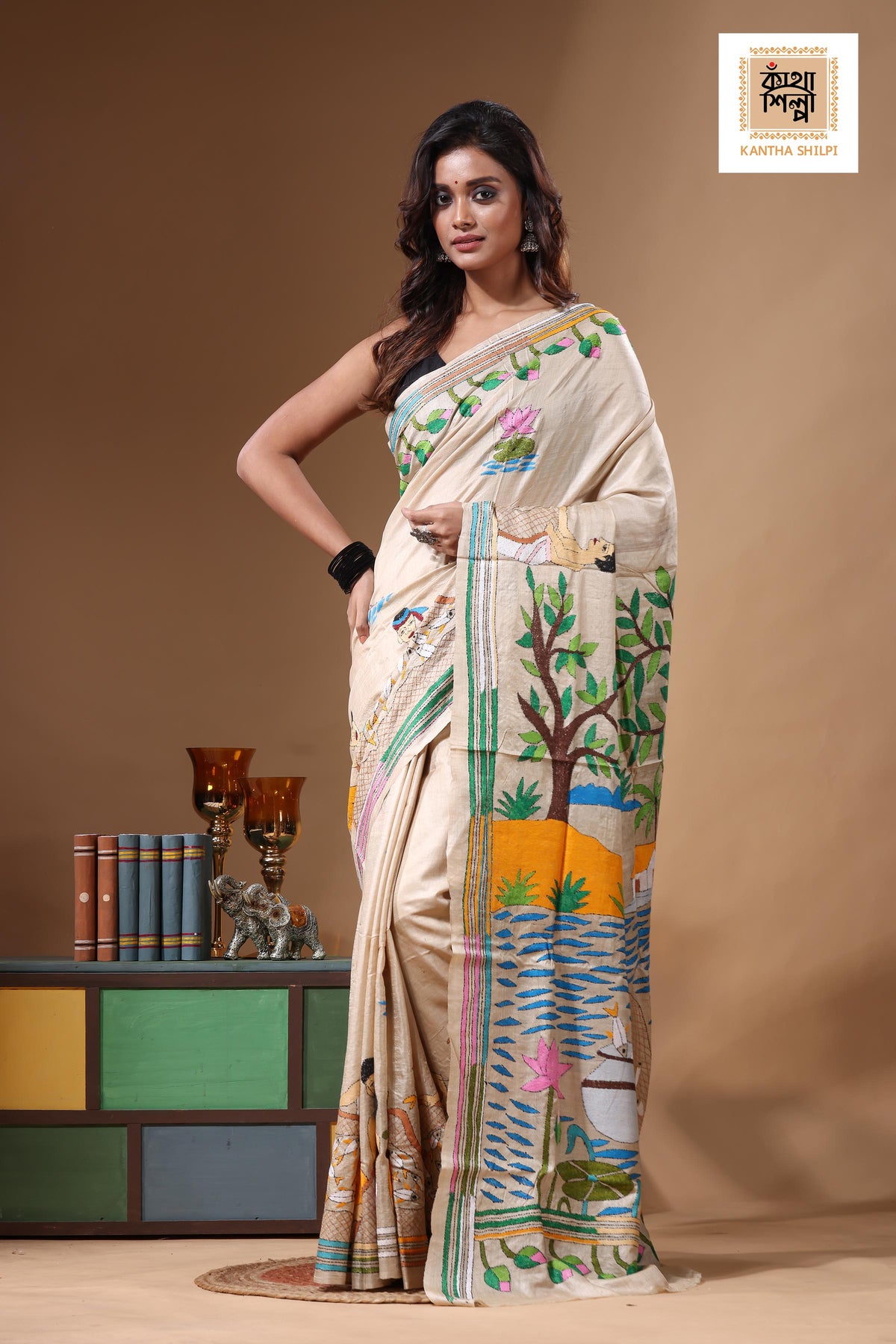 Pure Gachi Tussar Kantha Stitch Saree SN2631486