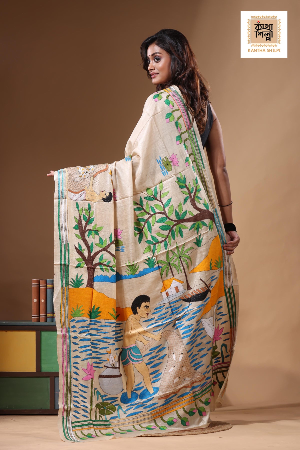 Pure Gachi Tussar Kantha Stitch Saree SN2631486