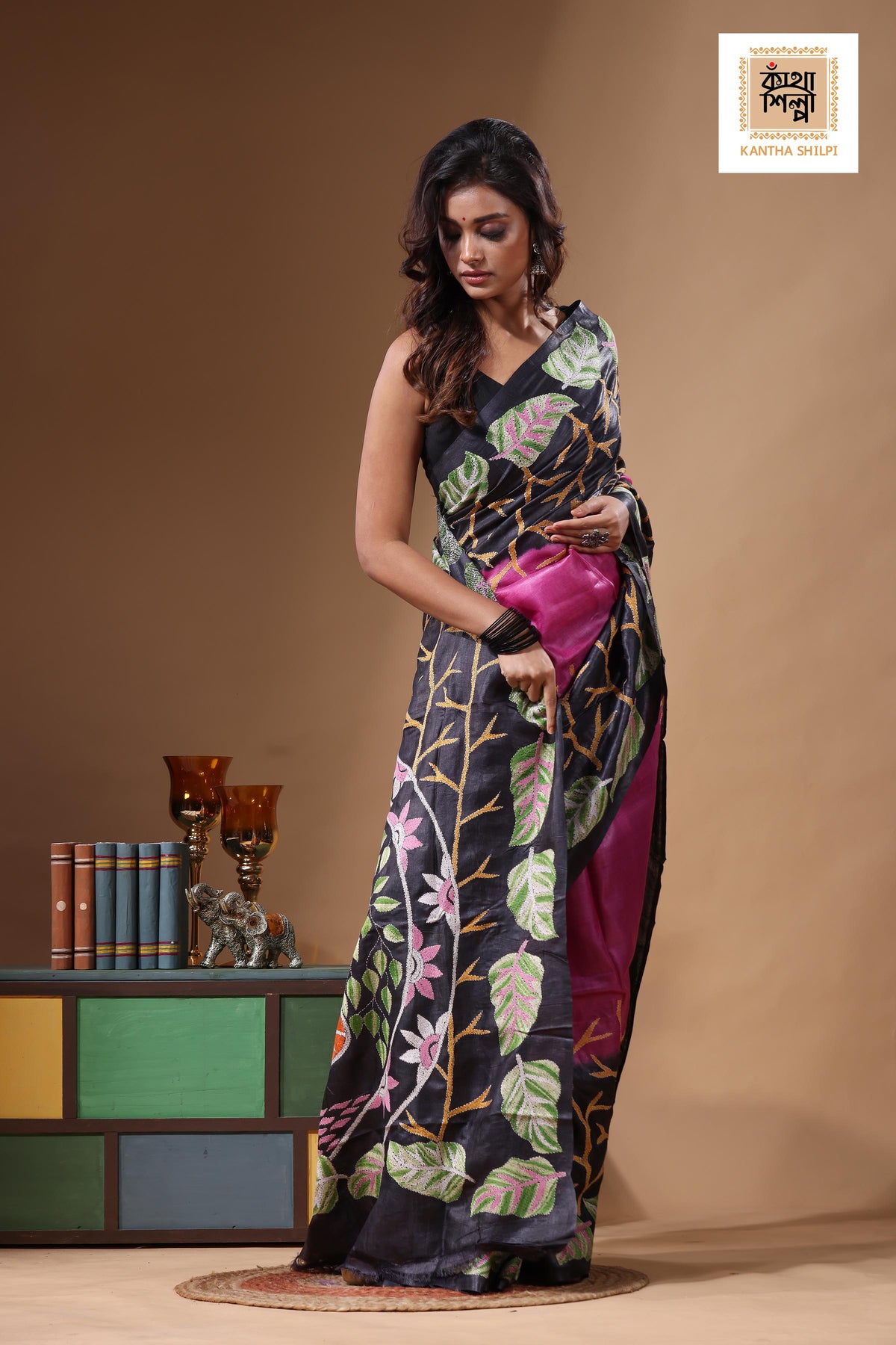 Dye Pure Gachi Tussar Kantha Stitch Saree SN2631492