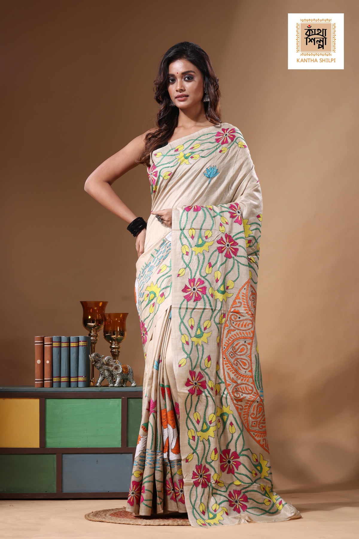 Pure Gachi Tussar Kantha Stitch Saree SN2631504