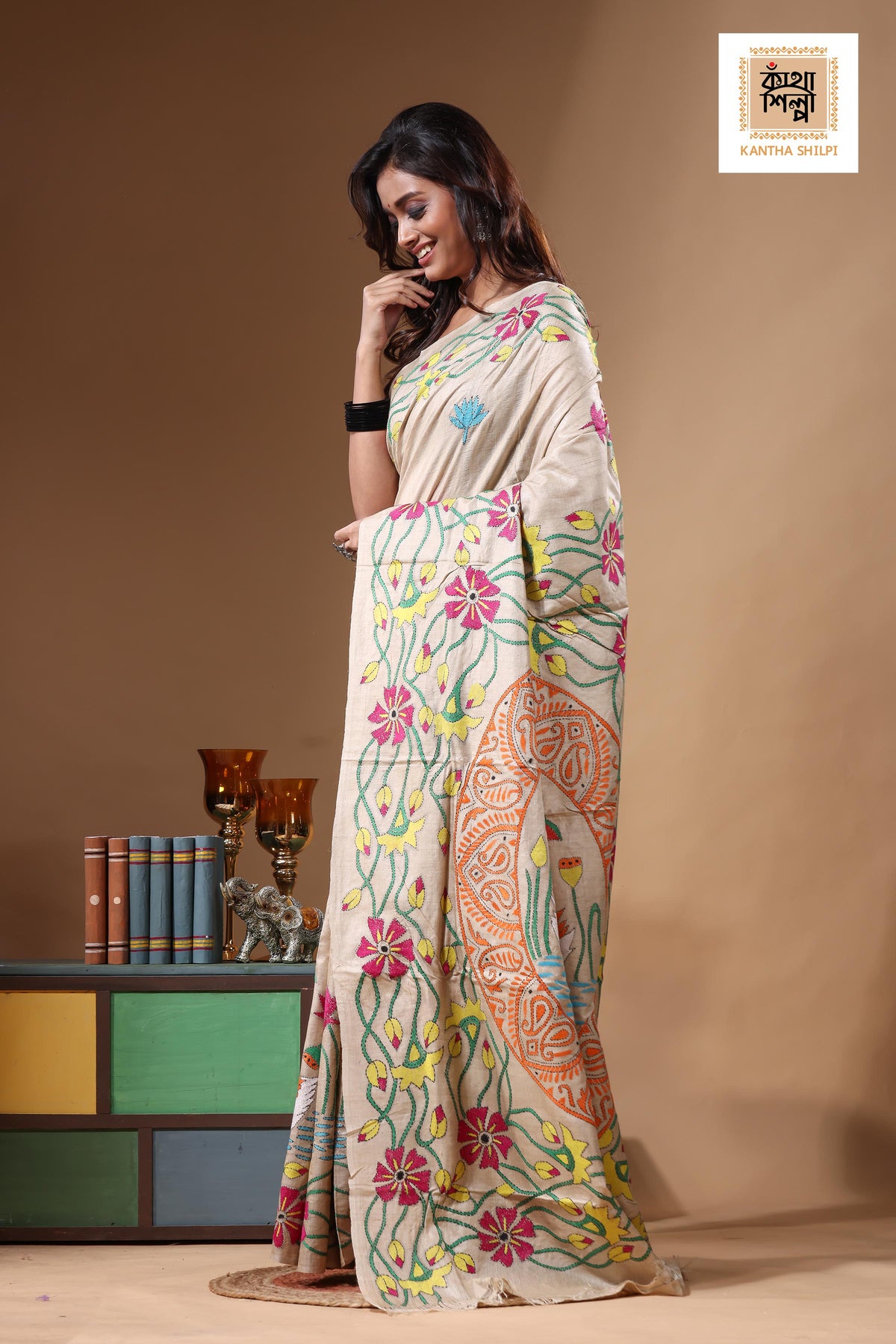 Pure Gachi Tussar Kantha Stitch Saree SN2631504