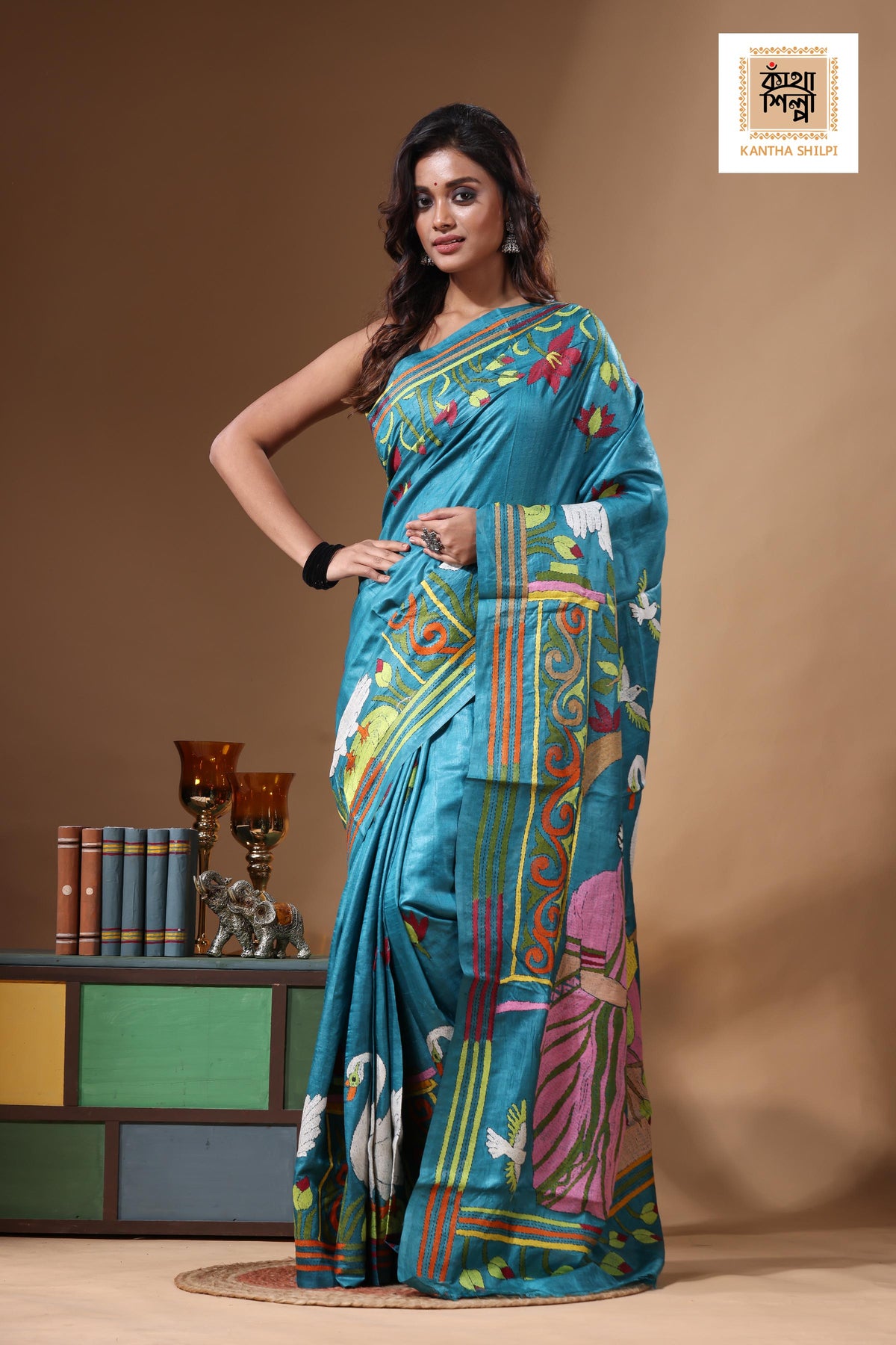 Dye Pure Gachi Tussar Kantha Stitch Saree SN2631523