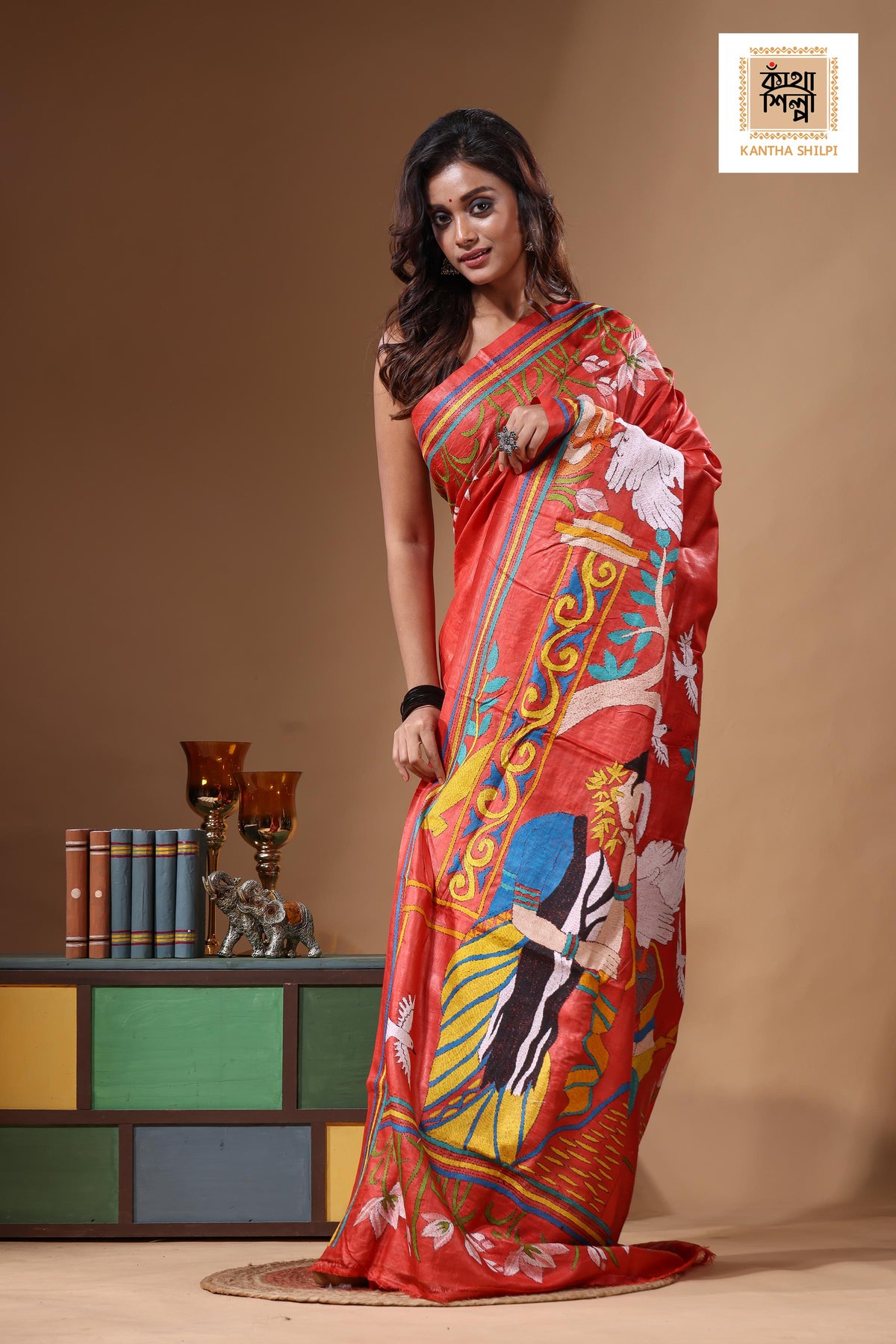 Dye Pure Gachi Tussar Kantha Stitch Saree SN2631553