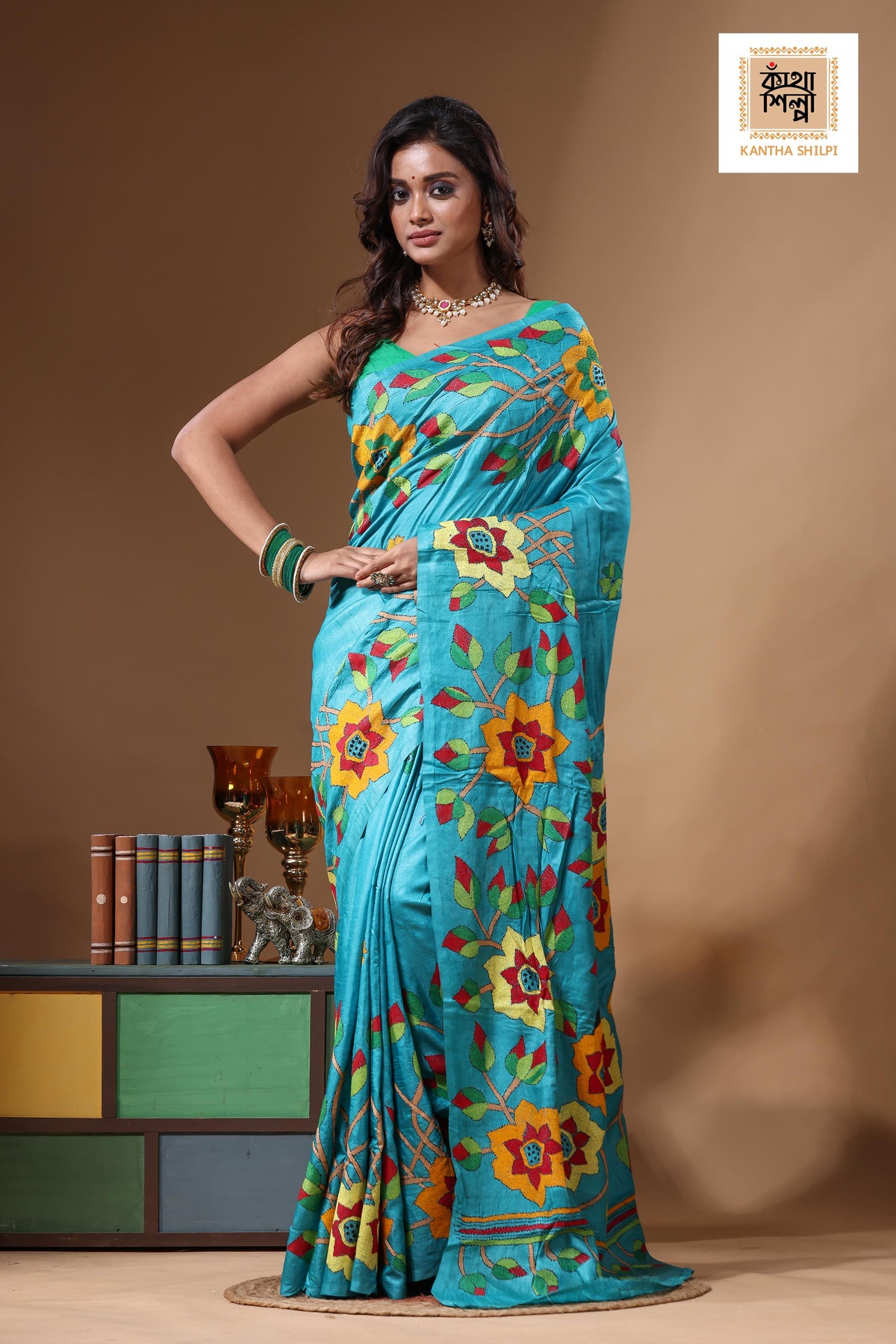 Dye Pure Gachi Tussar Kantha Stitch Saree SN2631570