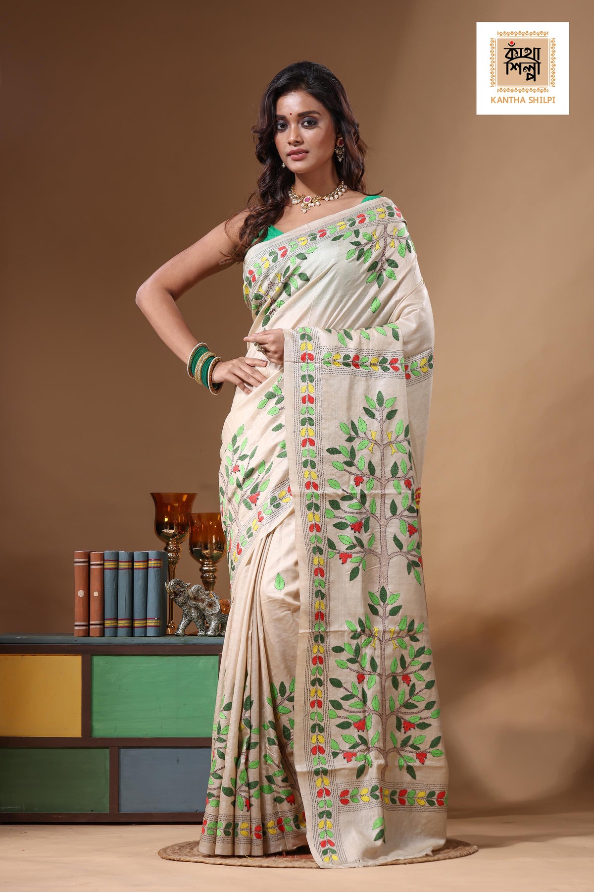 Pure Gachi Tussar Kantha Stitch Saree SN2631576