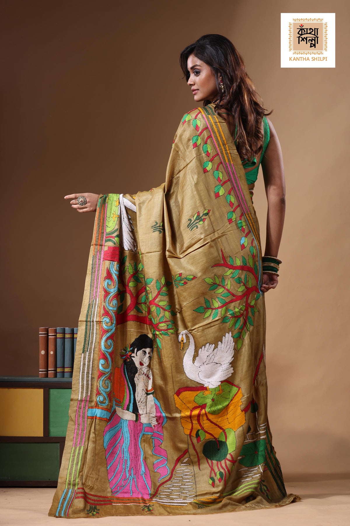 Dye Pure Gachi Tussar Kantha Stitch Saree SN2631613