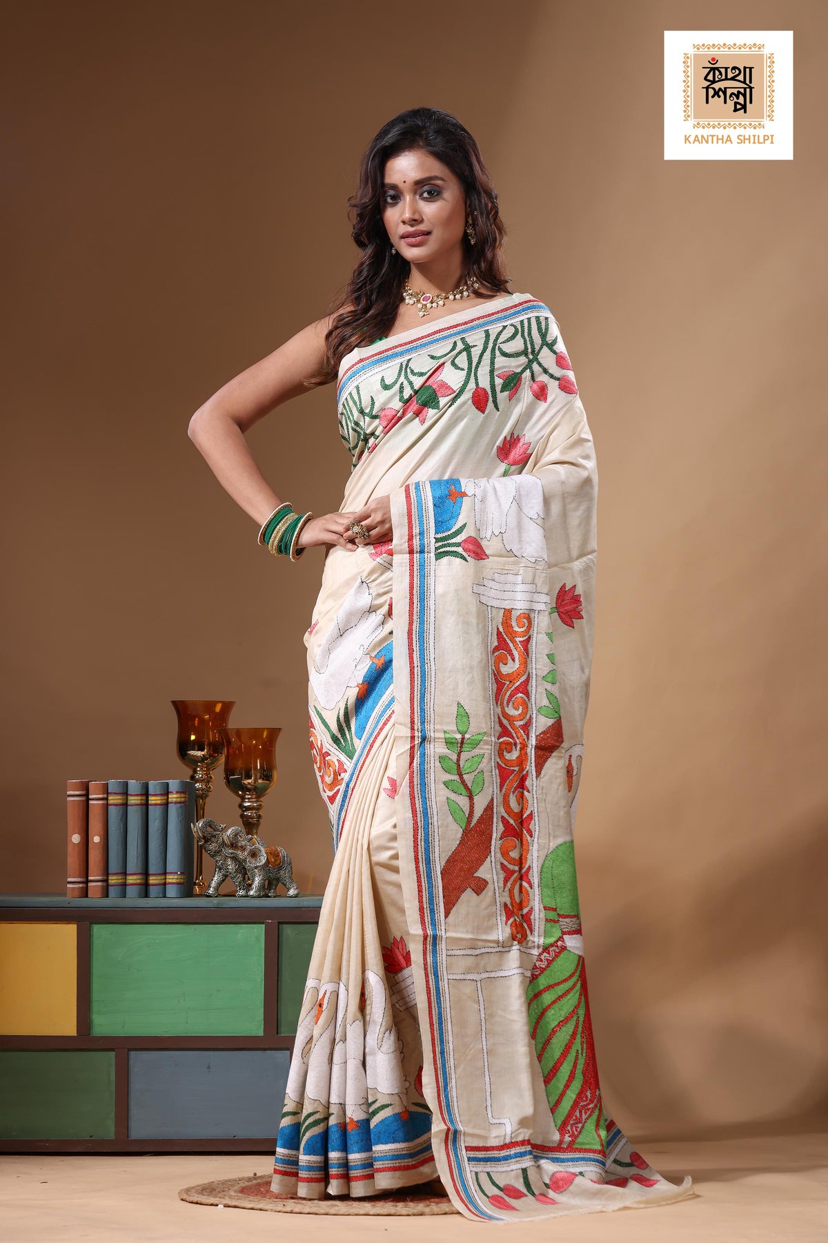 Pure Gachi Tussar Kantha Stitch Saree SN2631631