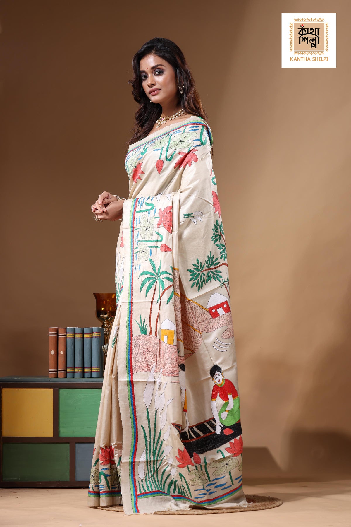 Pure Gachi Tussar Kantha Stitch Saree SN2631722