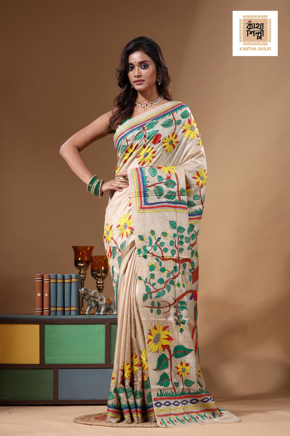 Pure Gachi Tussar Kantha Stitch Saree SN2631728