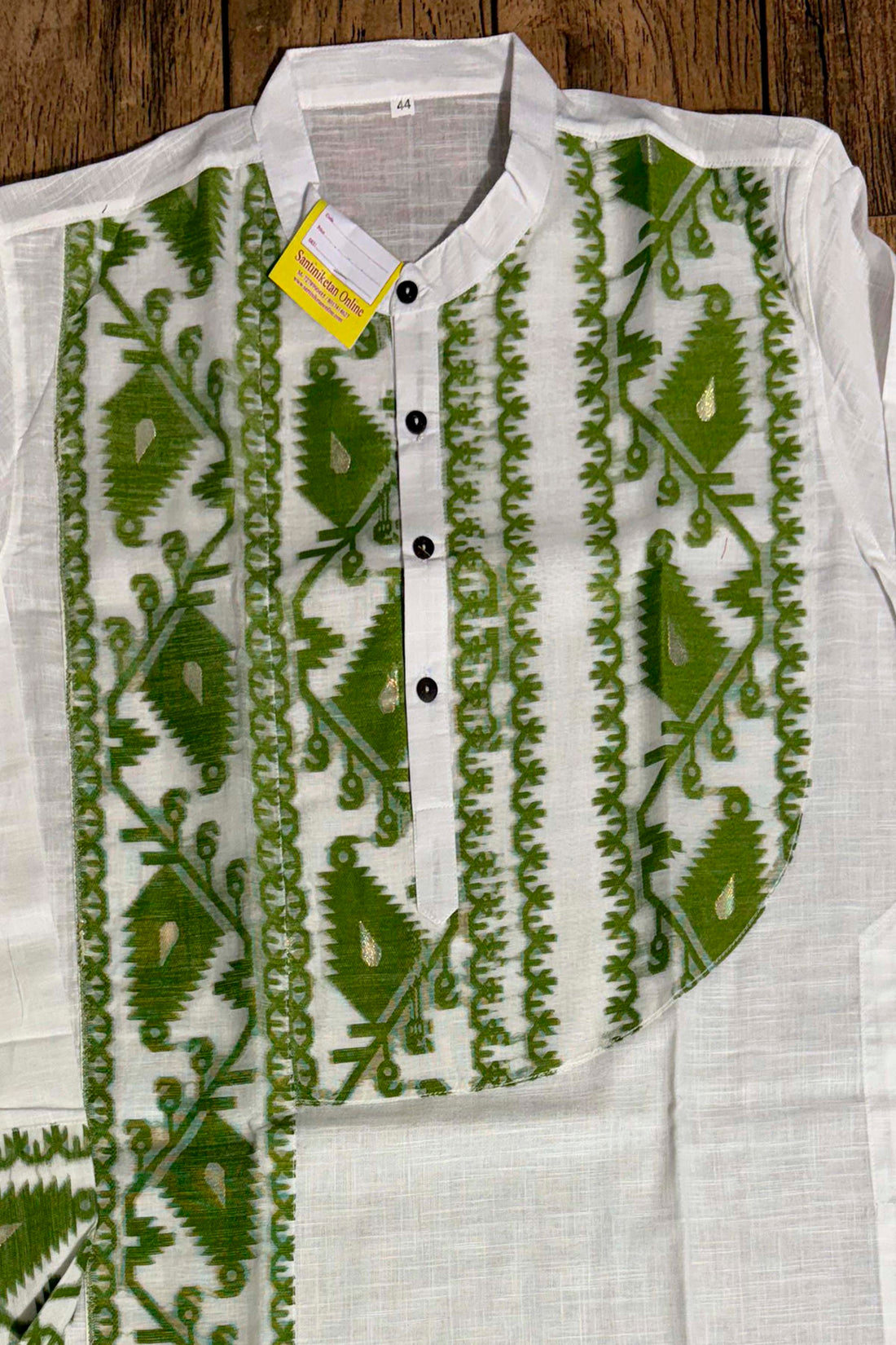 White Cotton Jamdani Patch Work Panjabi