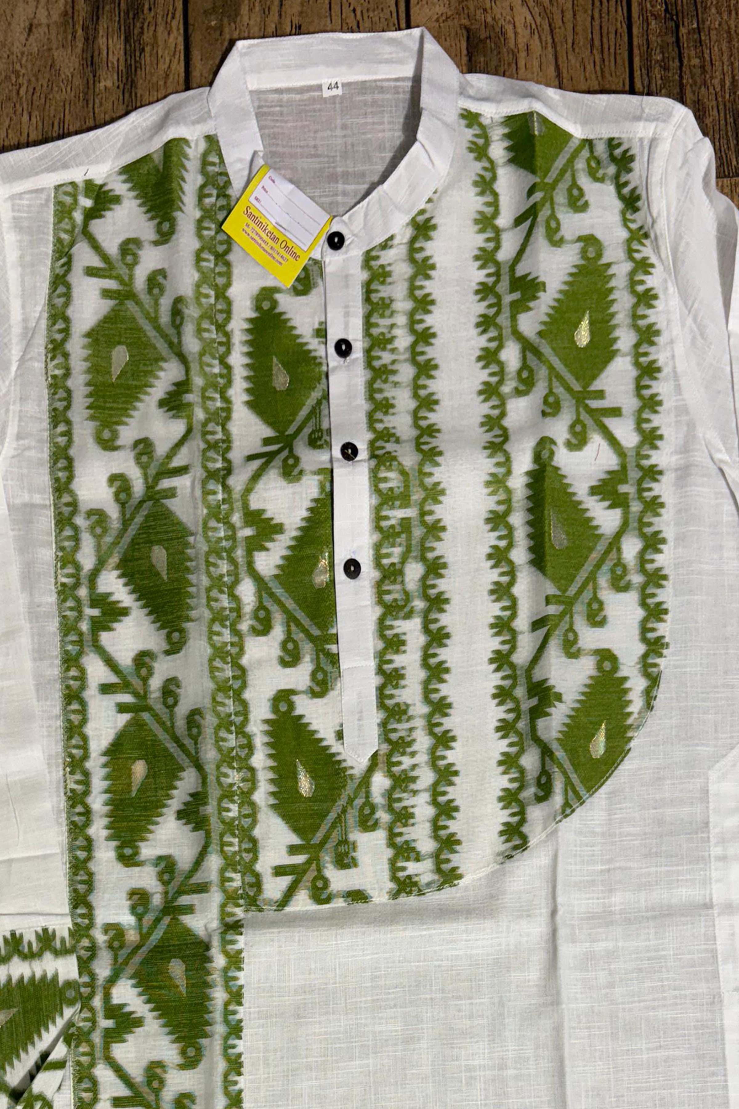 White Cotton Jamdani Patch Work Panjabi
