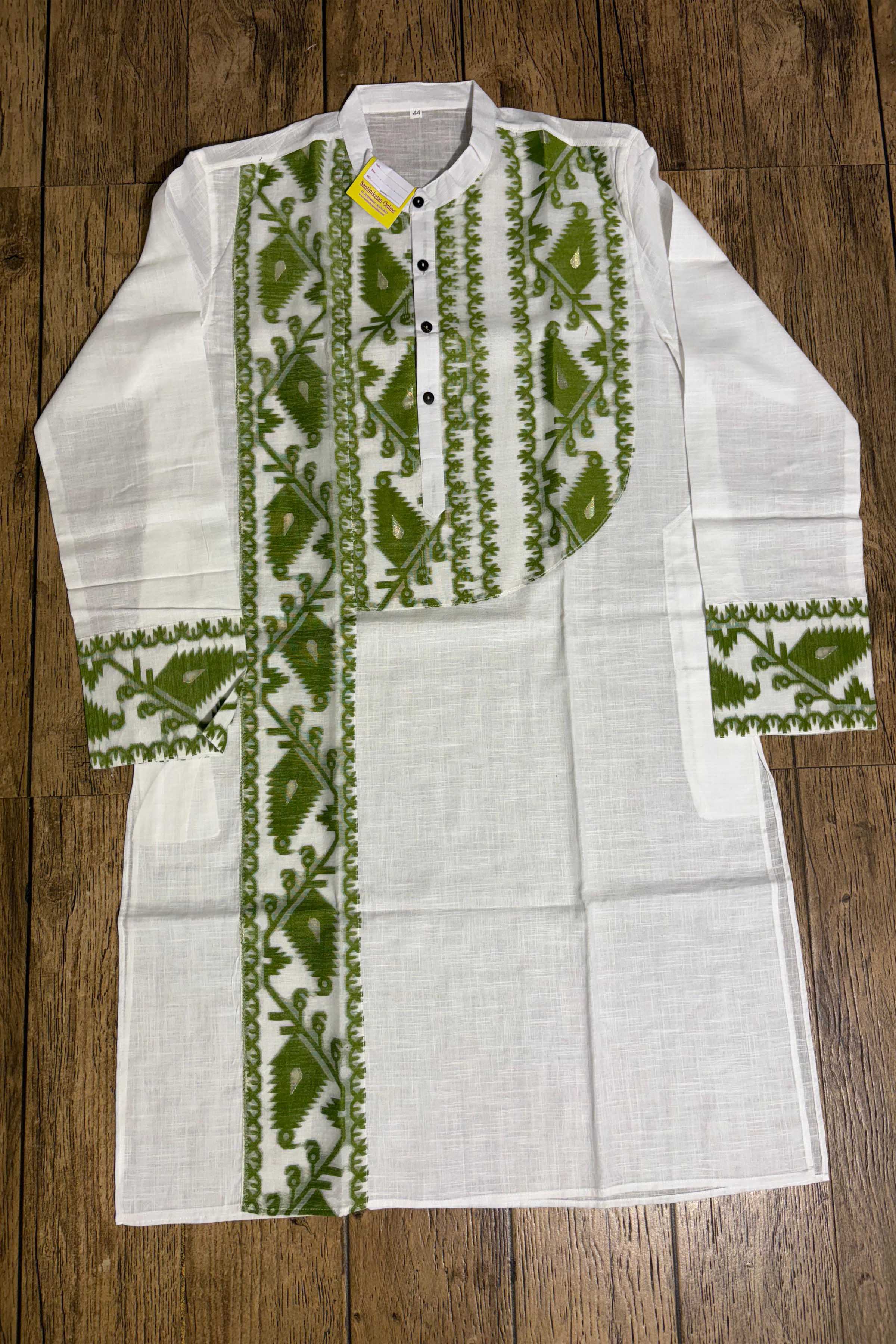 White Cotton Jamdani Patch Work Panjabi