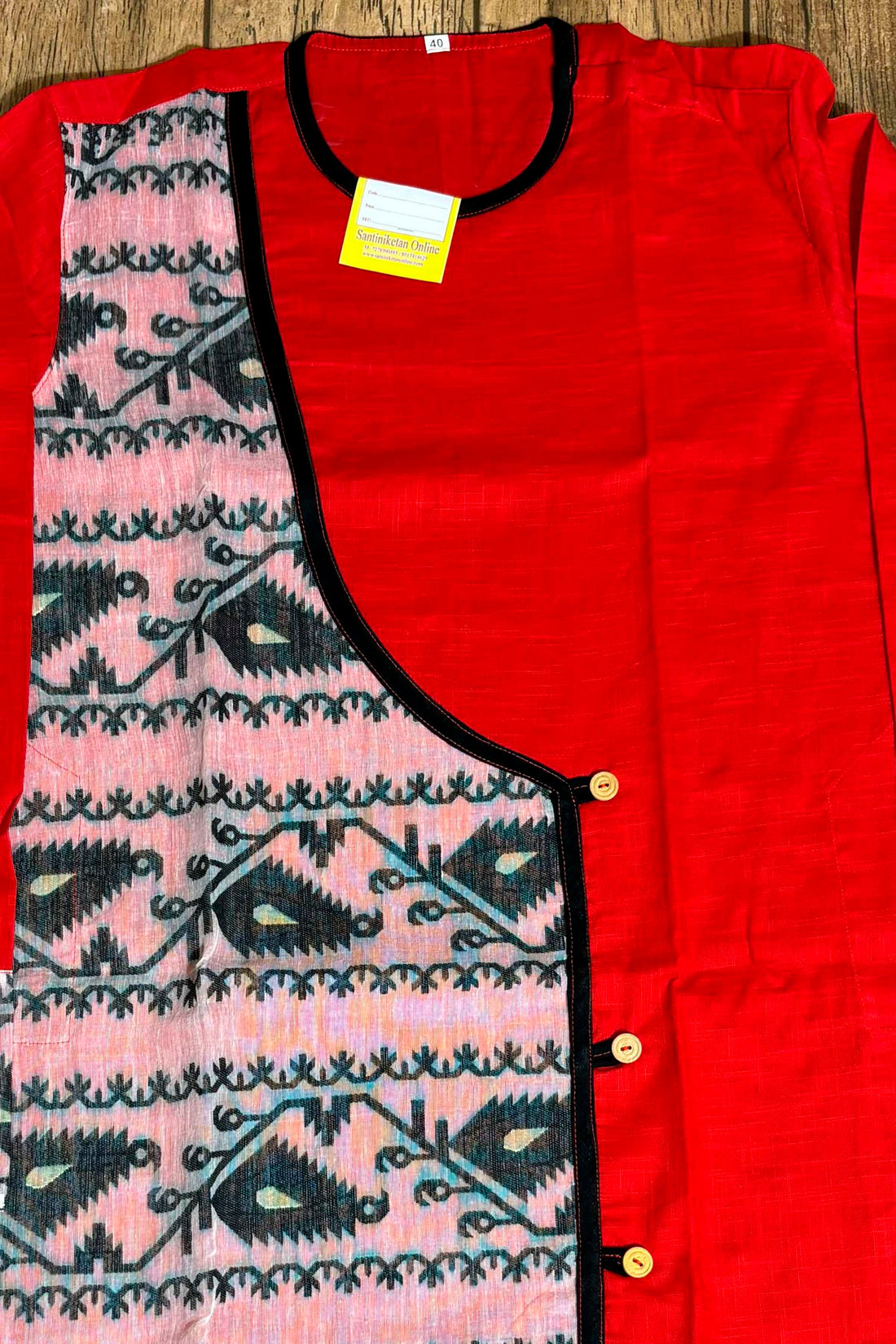 Red Cotton Jamdani Patch Work Panjabi