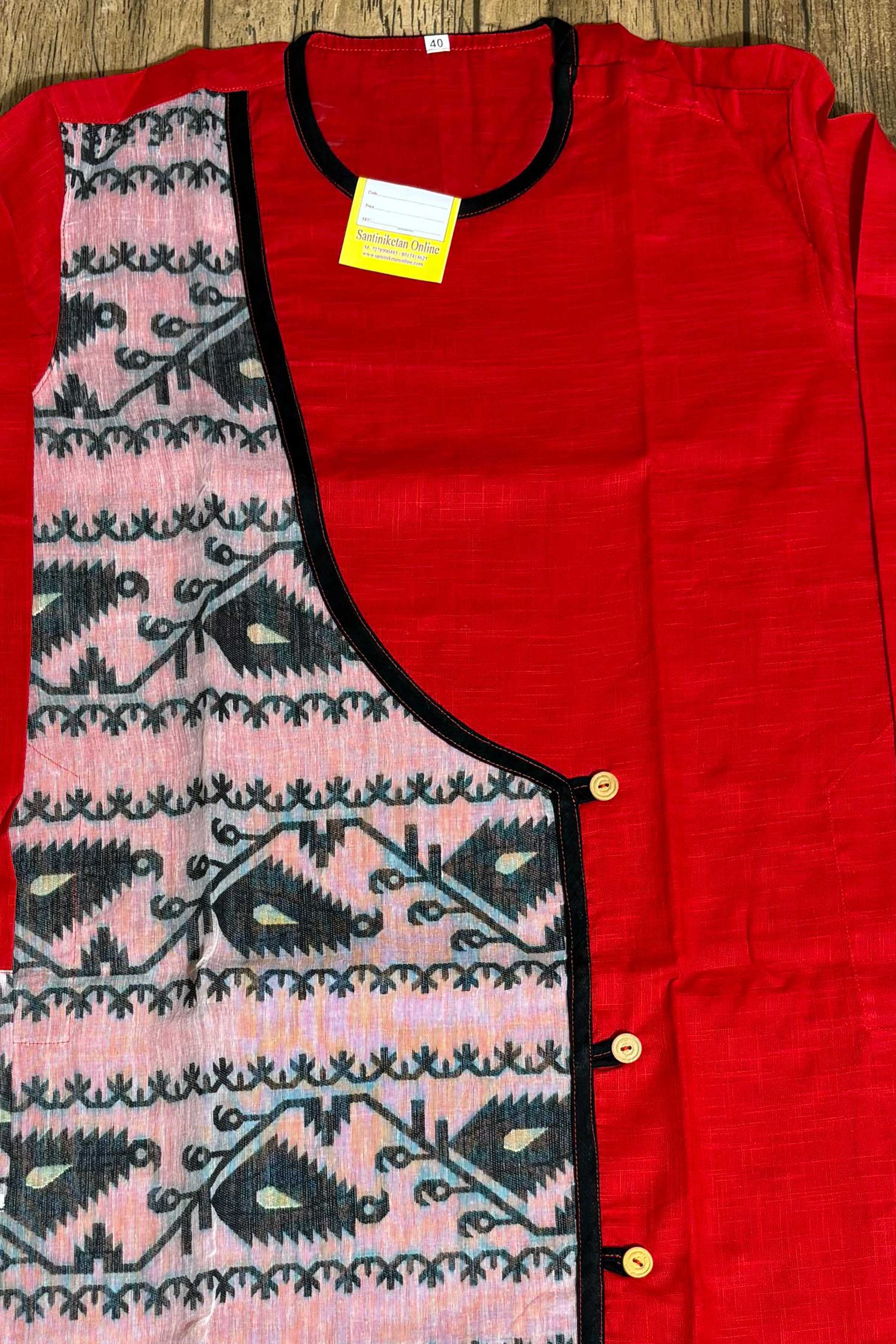 Red Cotton Jamdani Patch Work Panjabi