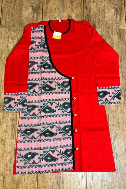 Red Cotton Jamdani Patch Work Panjabi