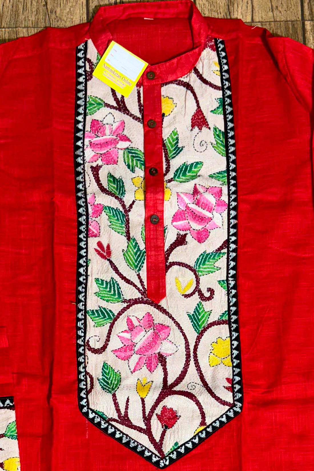 Red Cotton with Kantha Patch Work Panjabi