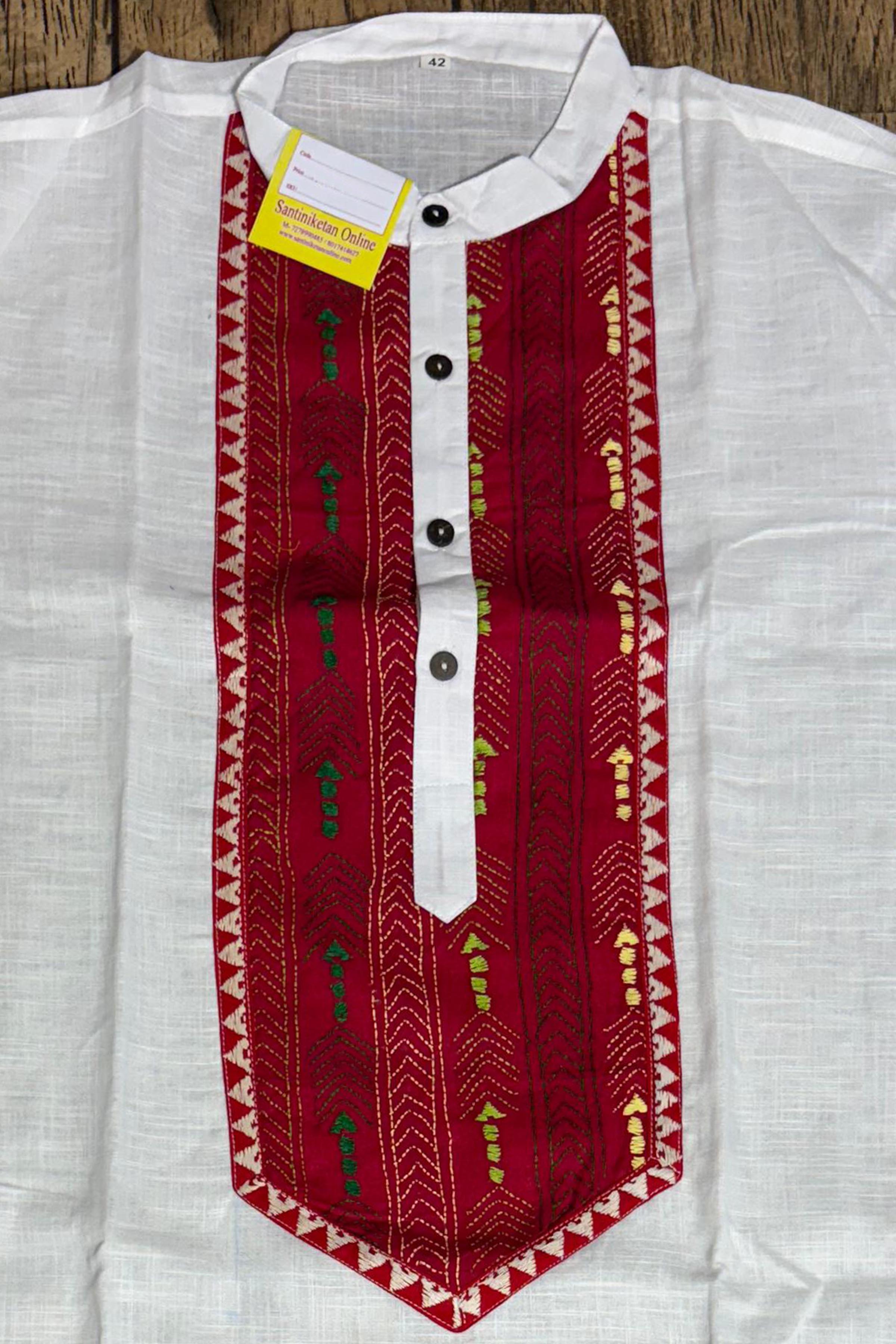 White Cotton and Kantha Patch Work Panjabi