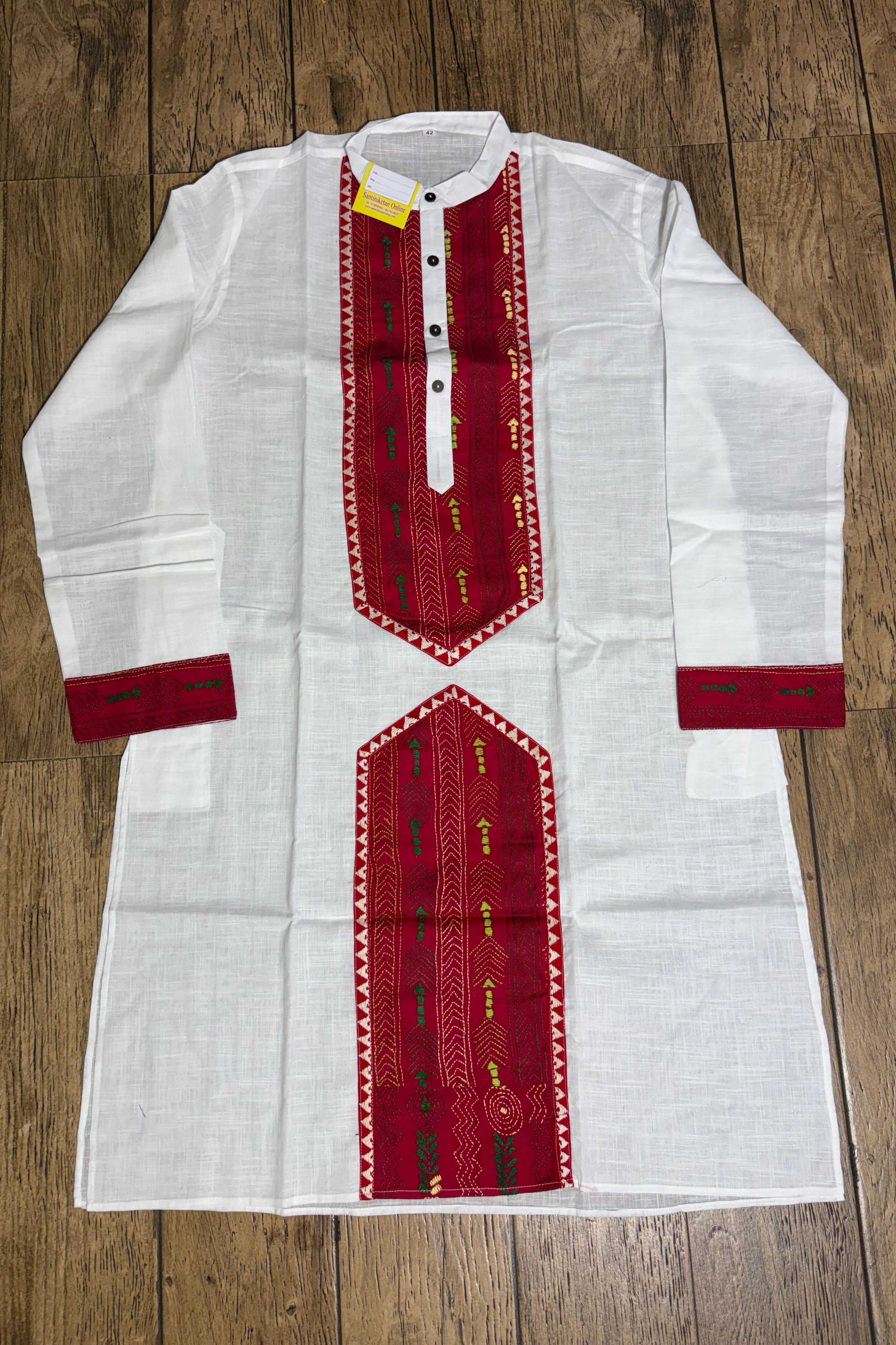 White Cotton and Kantha Patch Work Panjabi